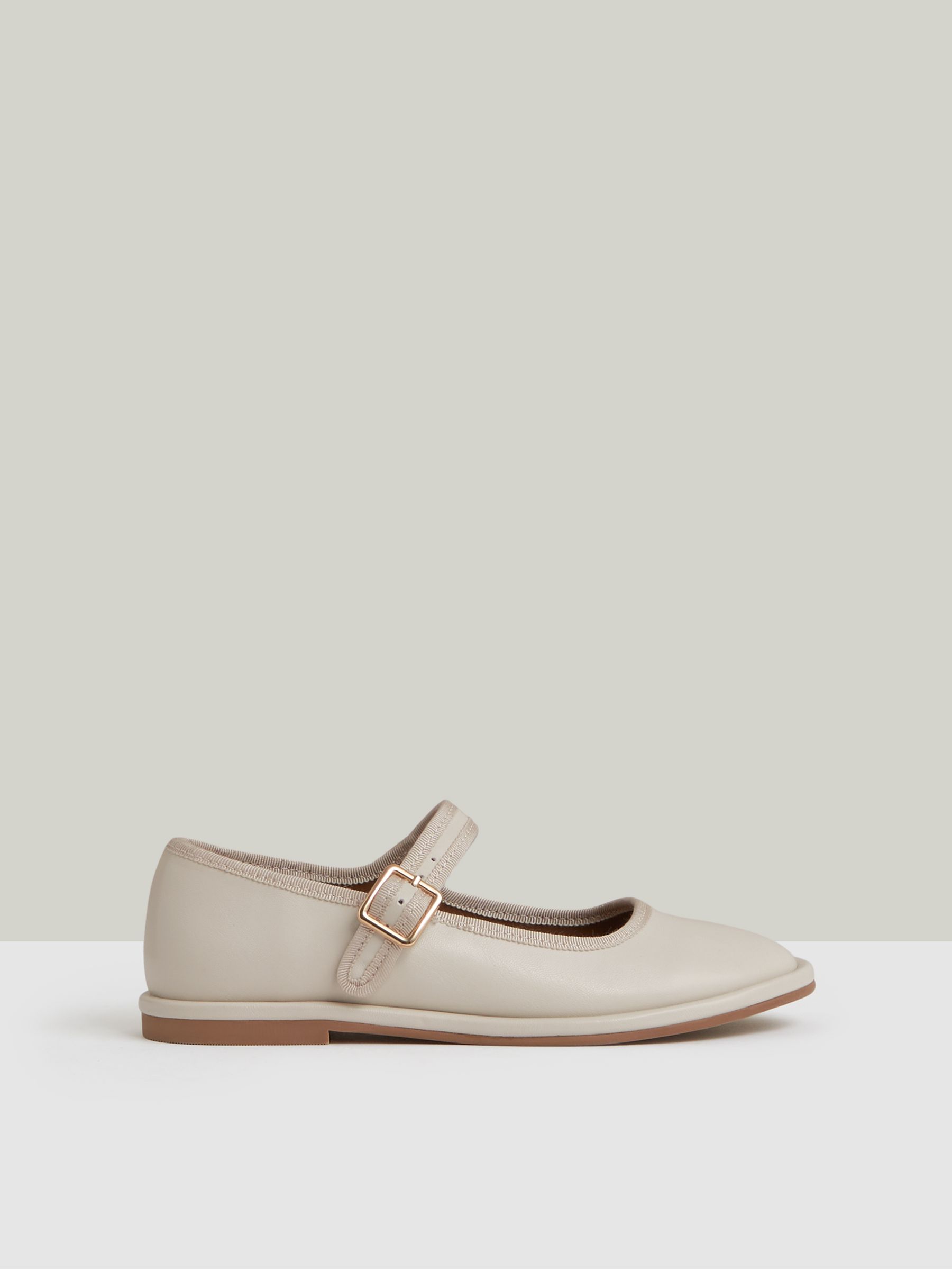 Leather Mary Jane Ballet Pumps in Cream