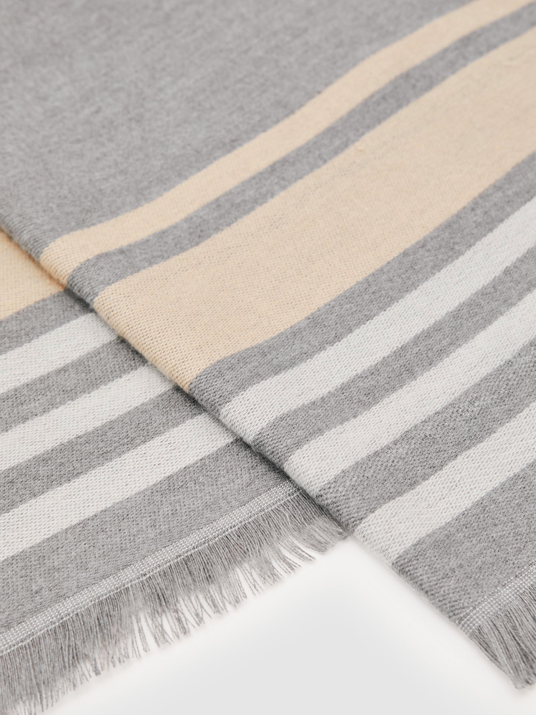 Border Stripe Fringed Scarf in Grey