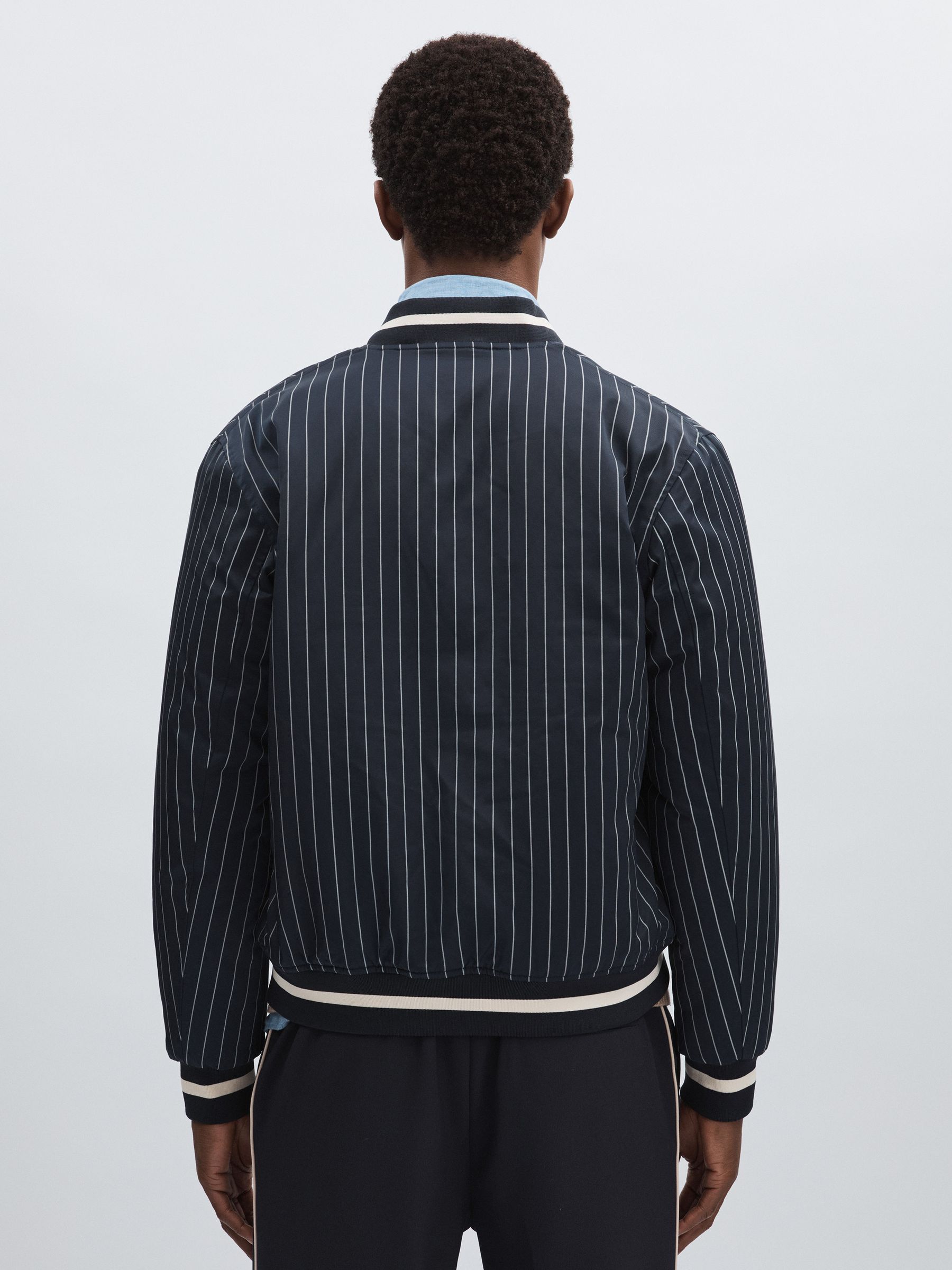 Les Deux Technical Varsity Jacket in Navy Stripe