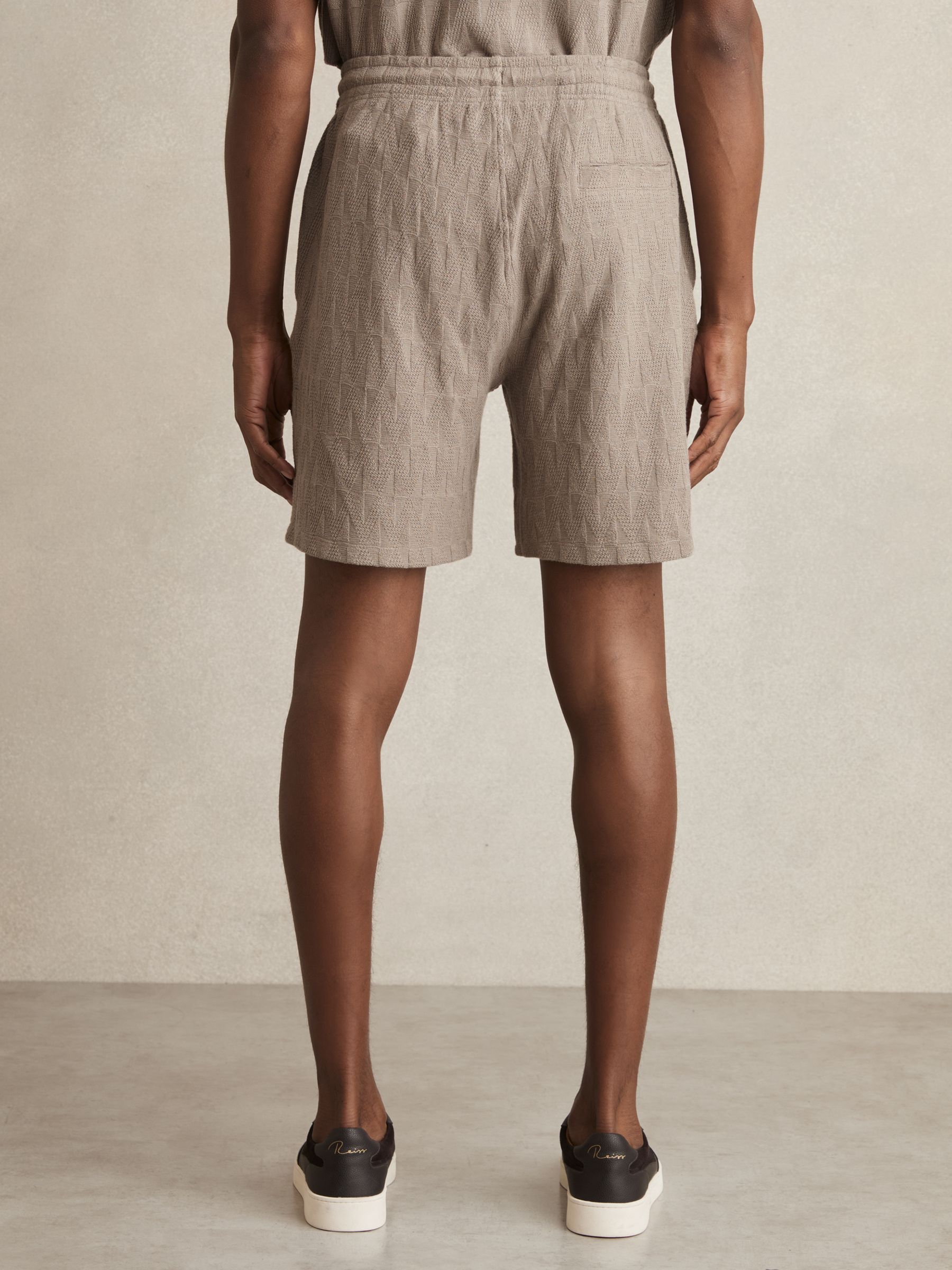 Cotton Textured Drawstring Shorts in Mink Brown