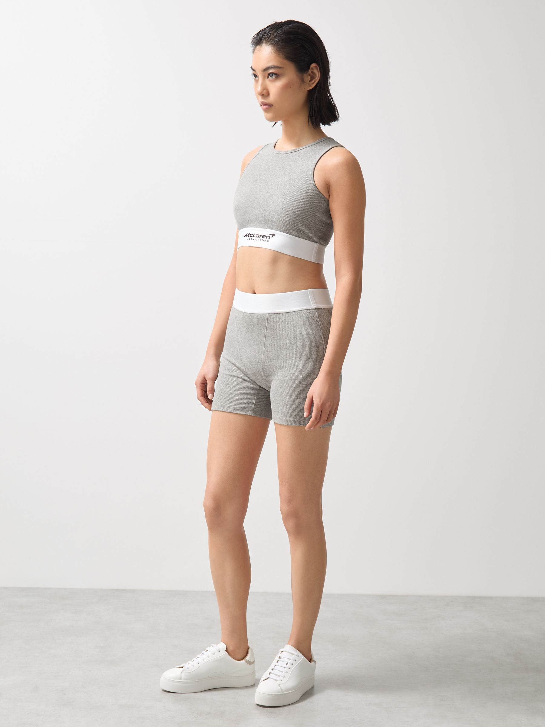 McLaren F1 Team Ribbed Cropped Vest in Grey Melange