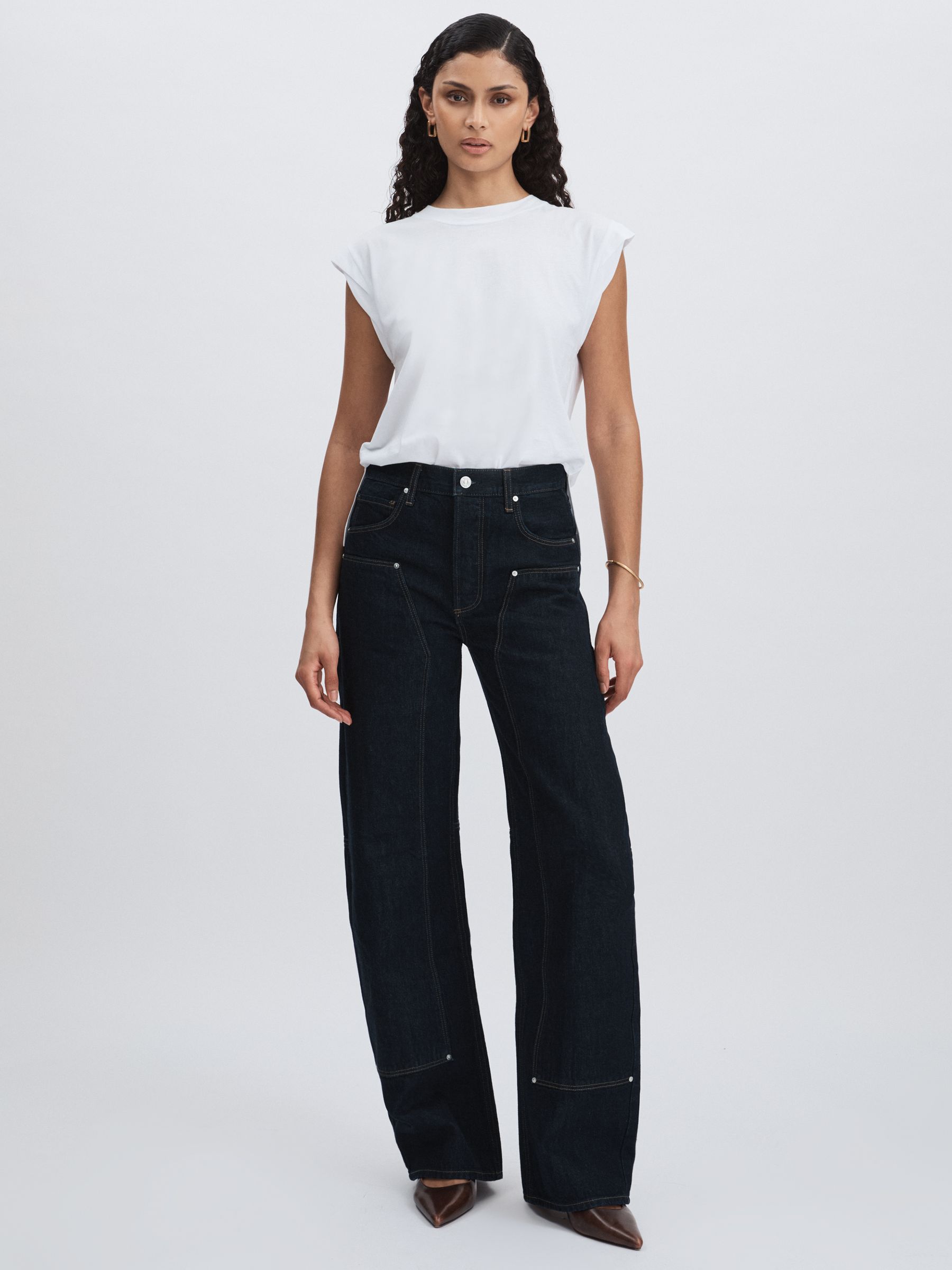 Paige Barrel-Leg Workwear Jeans in Black/Navy