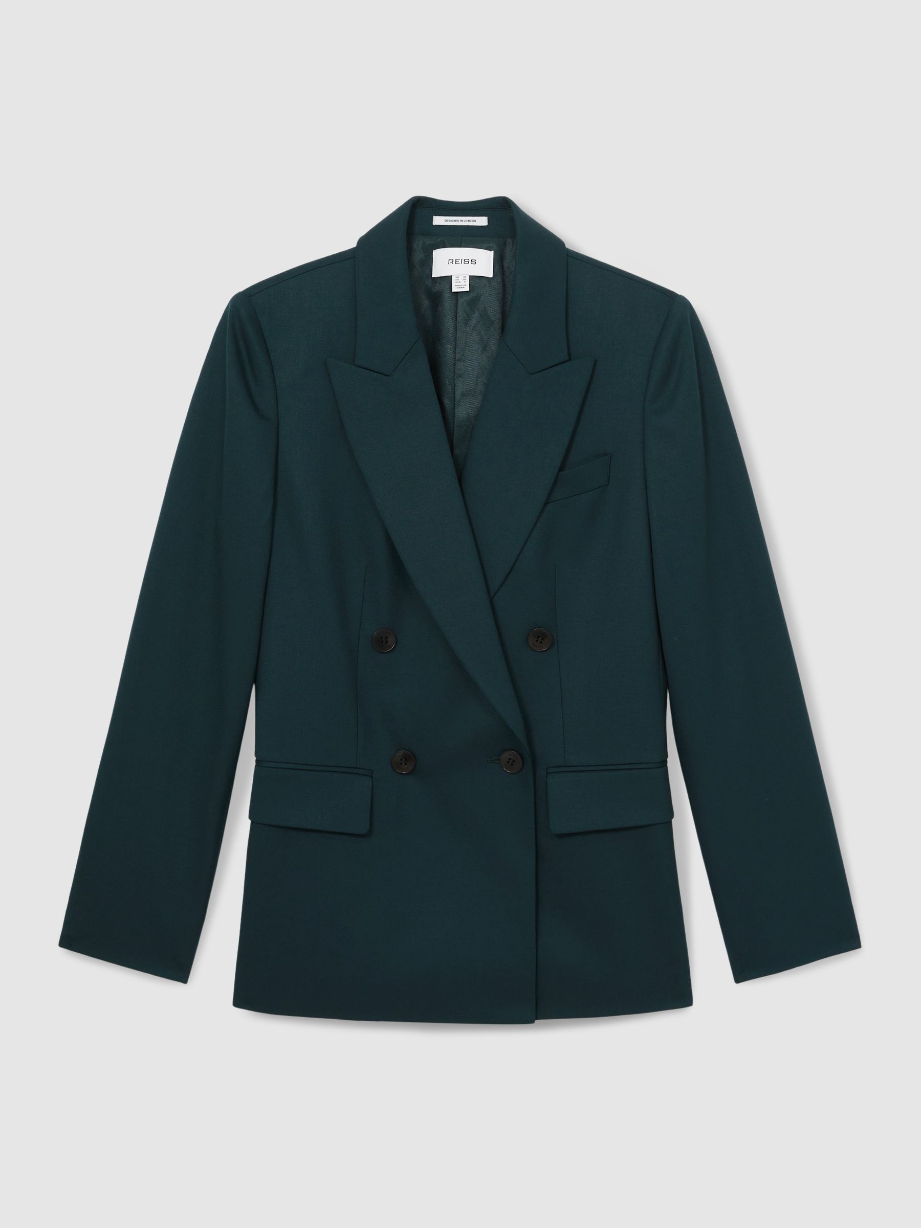 Wool-Blend Double-Breasted Suit Blazer in Green