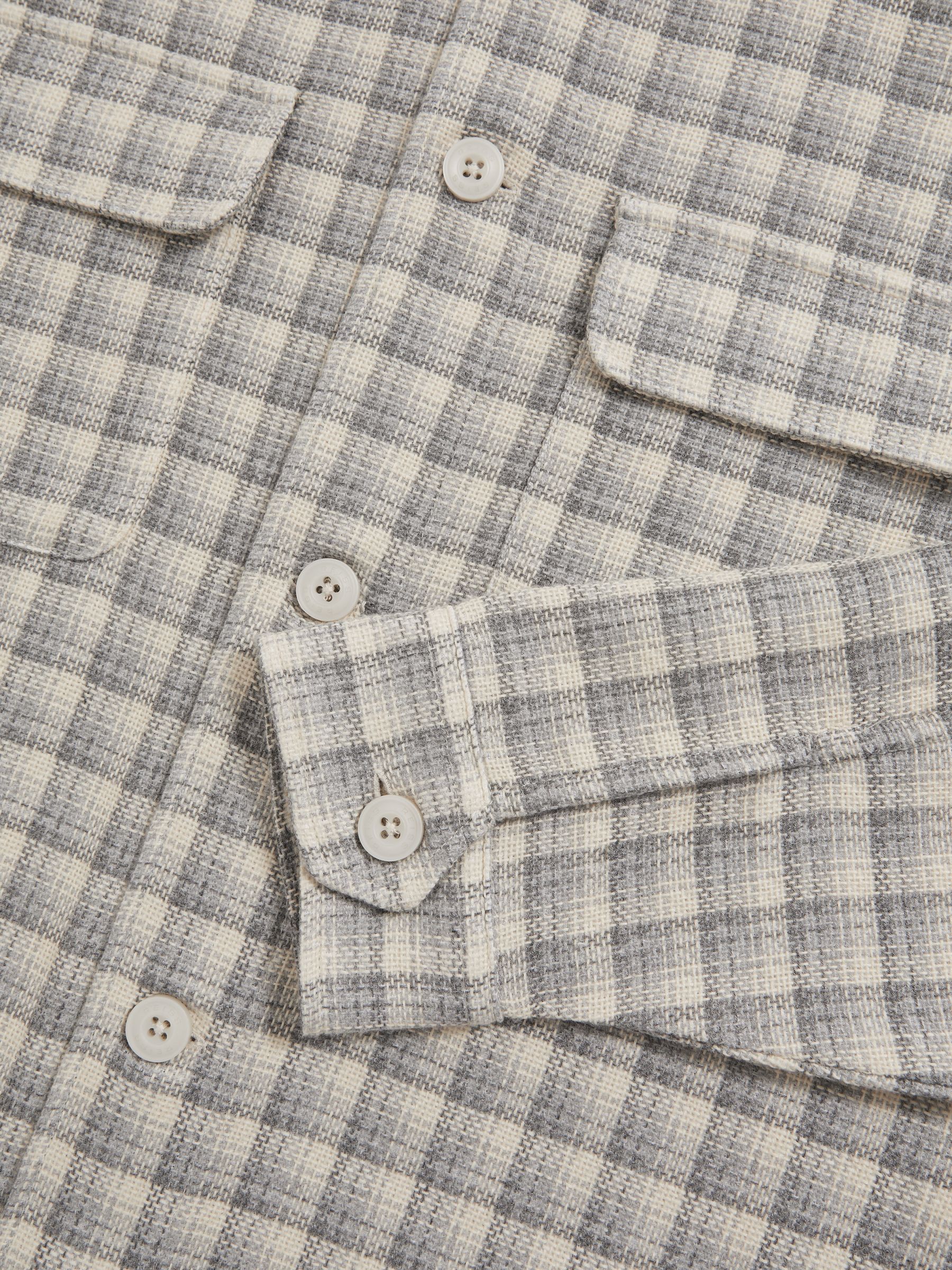 Woven Check Twin Pocket Overshirt in Light Grey