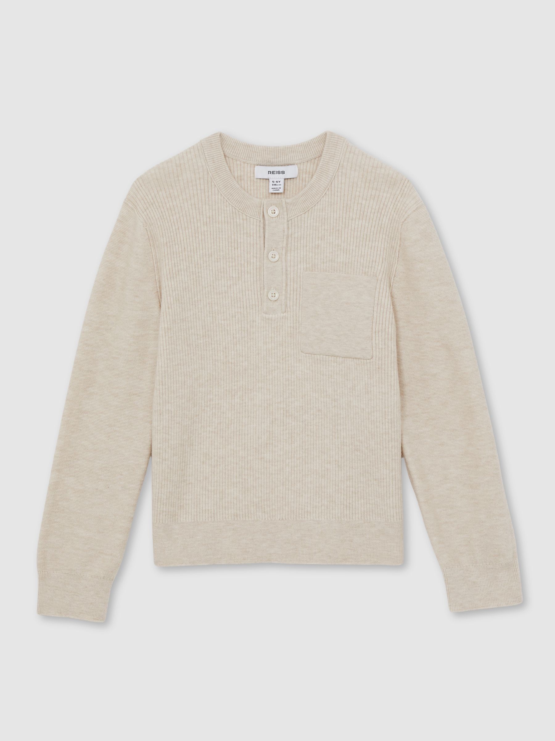 3-9 yrs Cotton-Blend Rib-Knit Henley Top in Oatmeal Melange