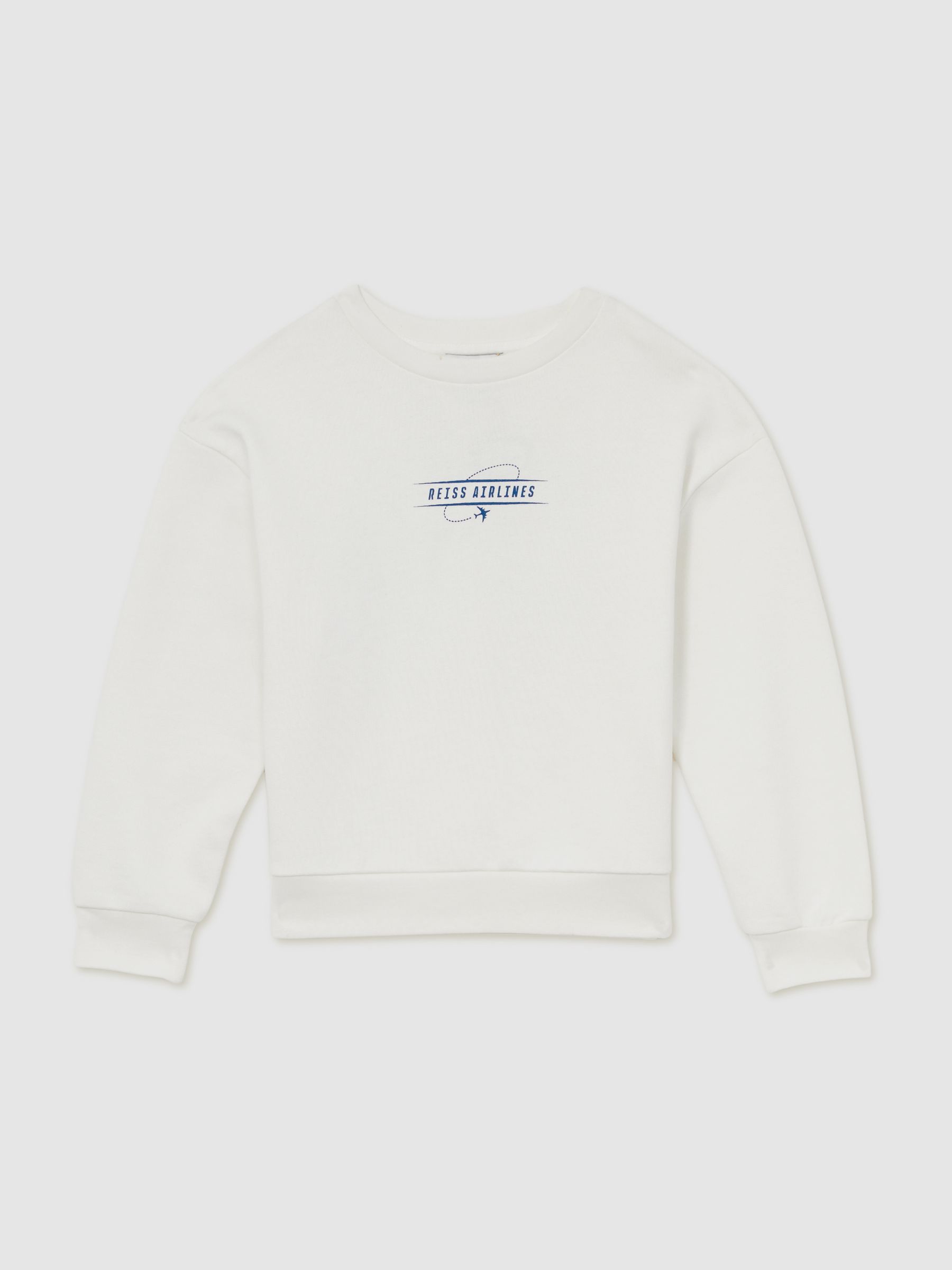 9-13 yrs Cotton-Blend Airlines-Print Sweatshirt in White/Blue