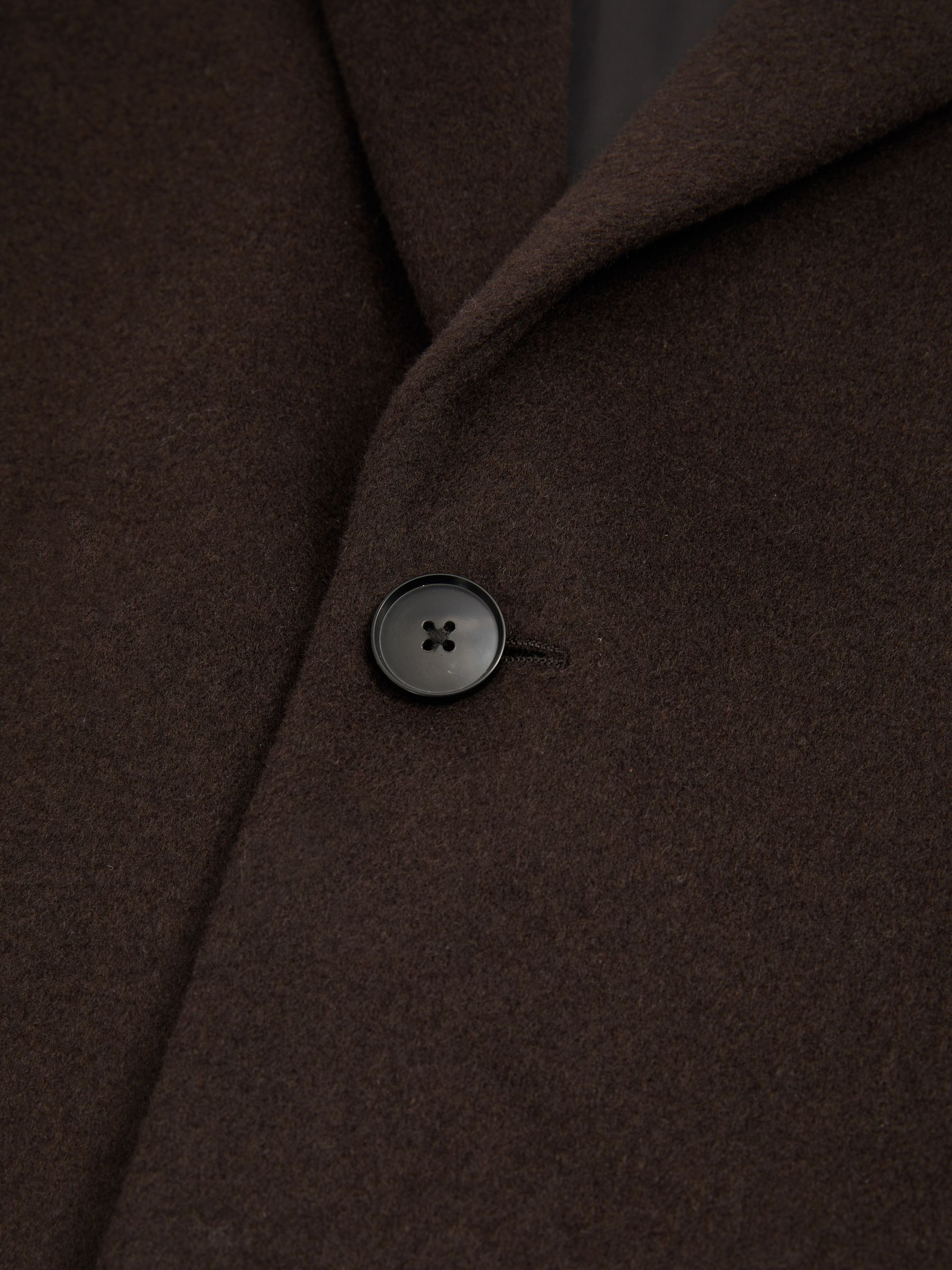Wool Blend Single Breasted Epsom Overcoat in Chocolate Brown