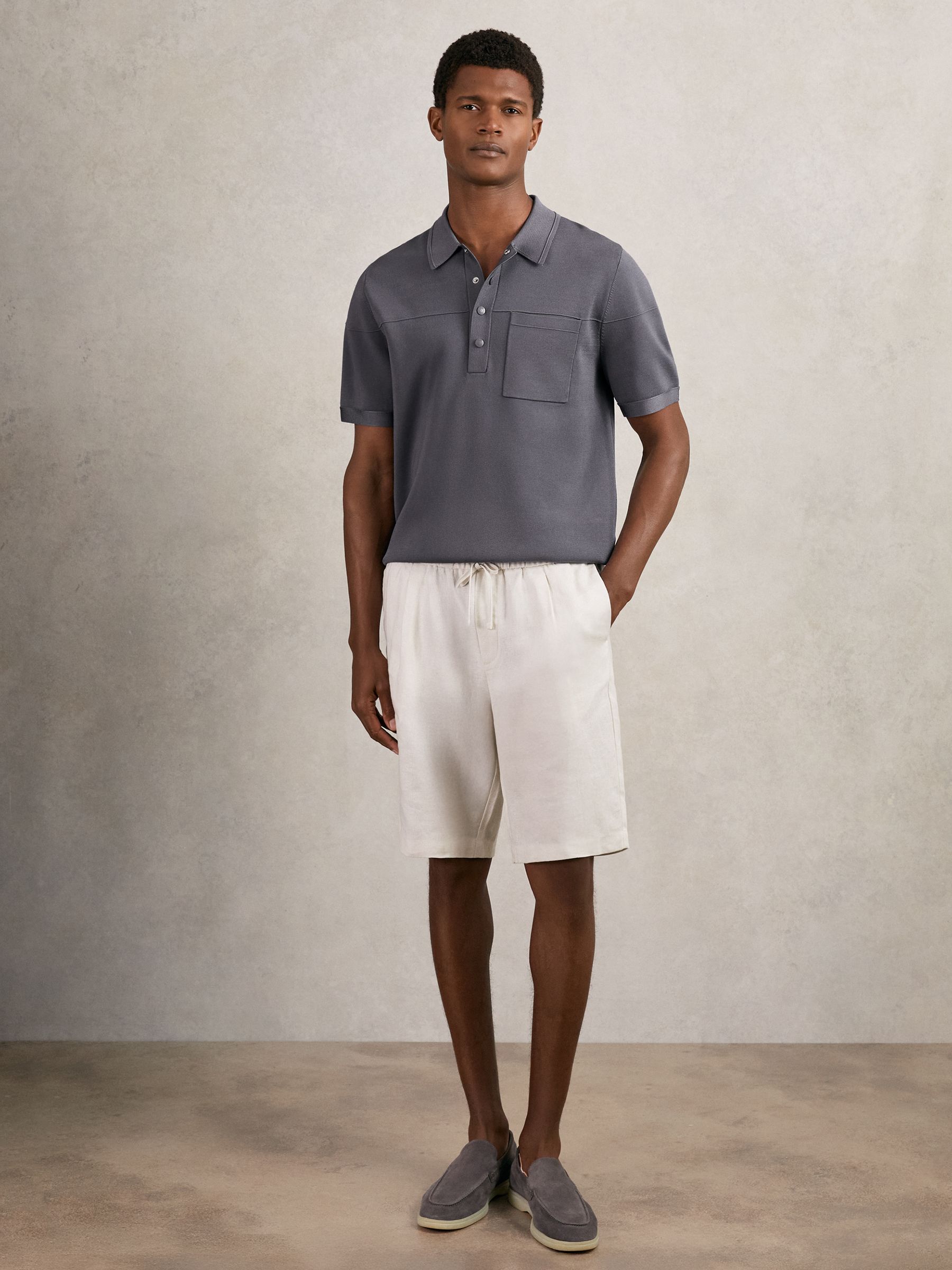 Press-Stud Seam-Detail Polo Shirt in Airforce Blue