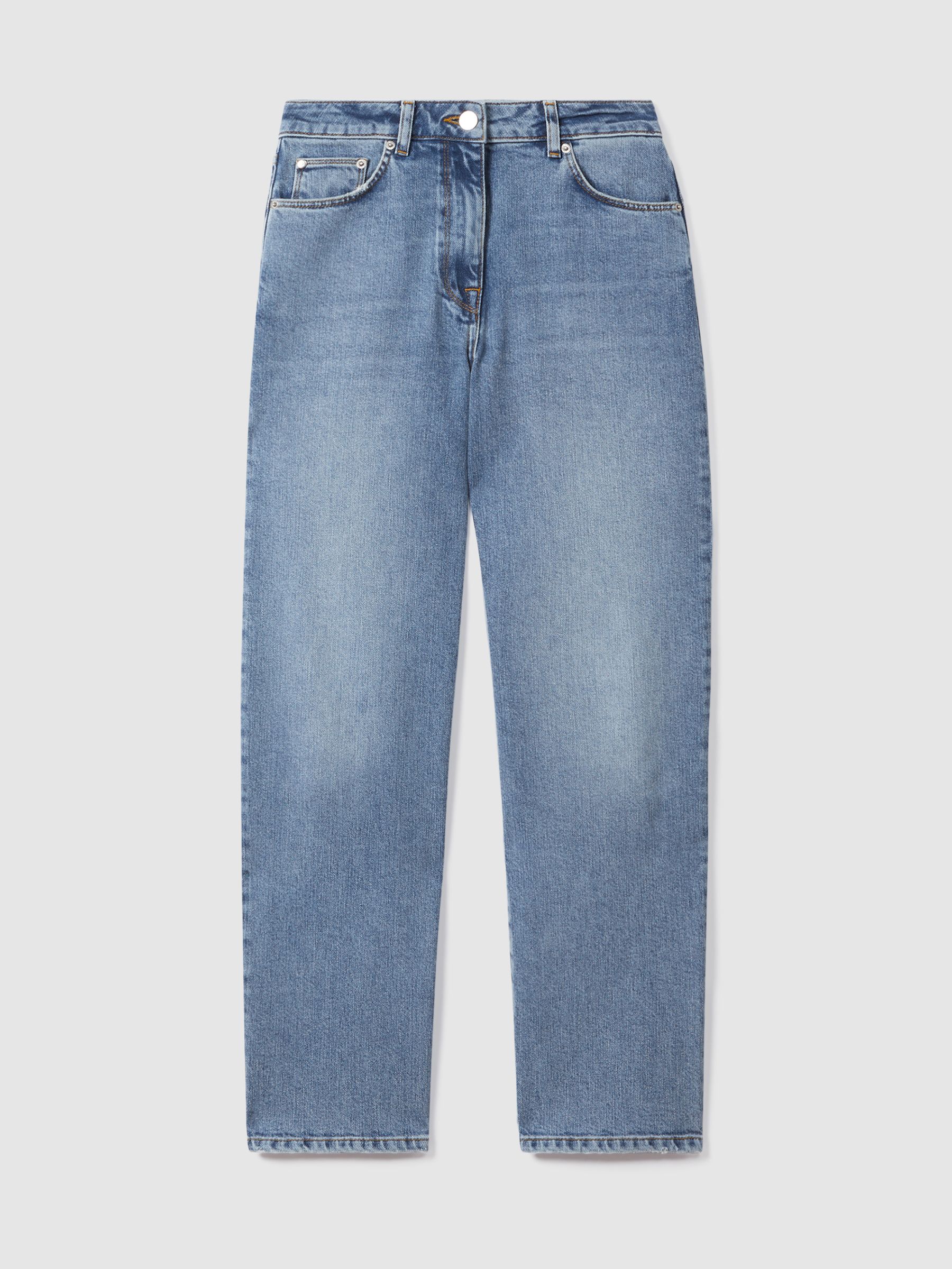 Mid-Rise Straight-Leg Jeans in Light Blue