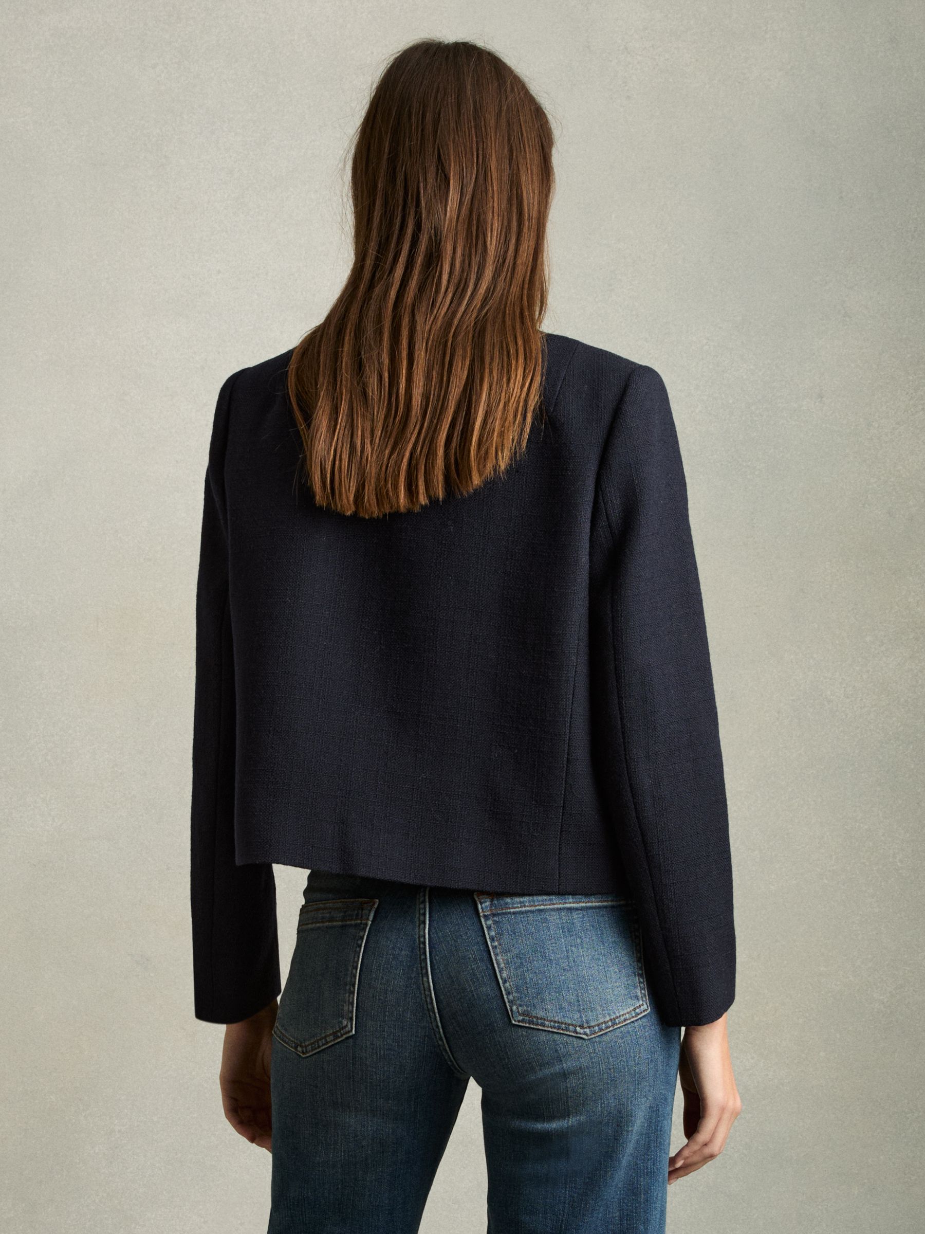 Cropped Wool Single Breasted Jacket in Navy