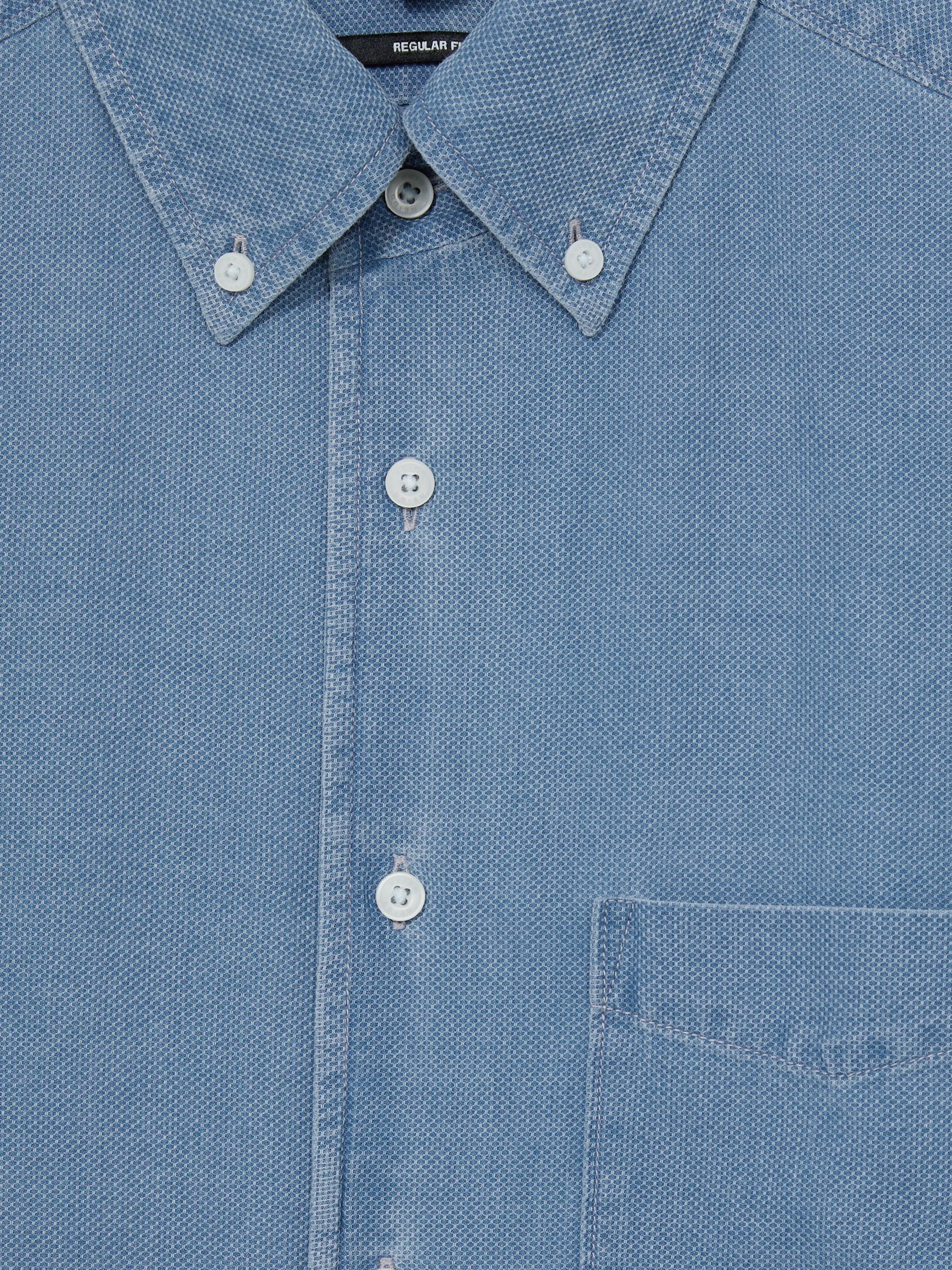 Denim Piqué Button-Through Shirt in Indigo Blue