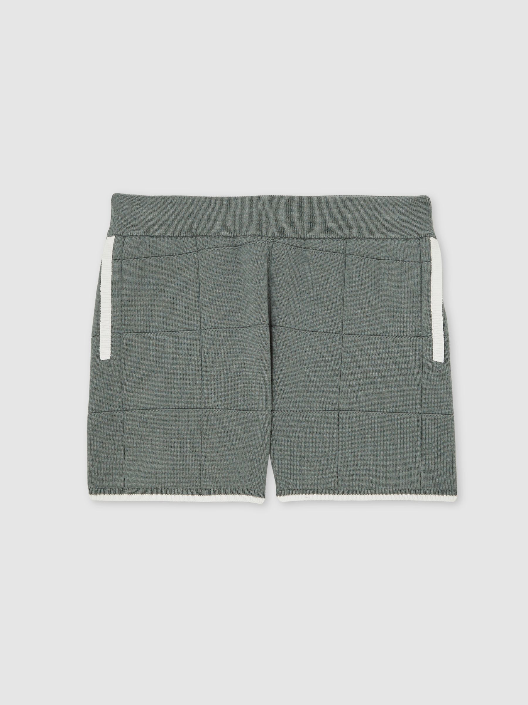 3-9 yrs Tipped Knit Stitch-Detail Shorts in Dark Sage Green