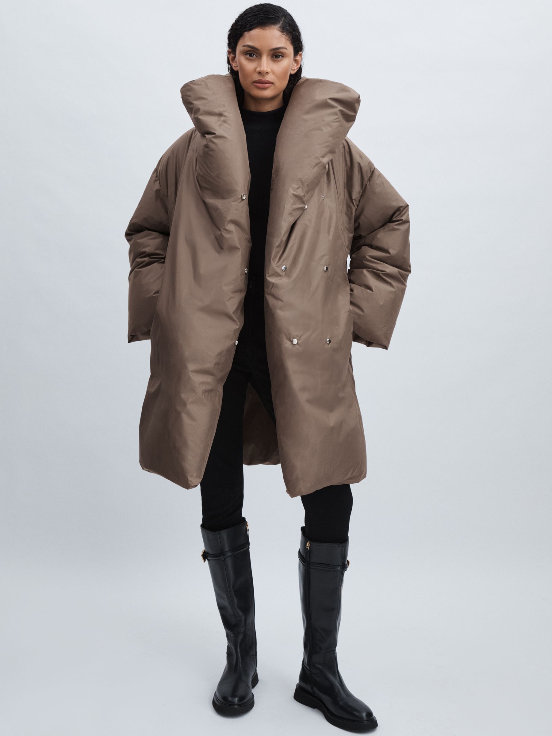 Meotine Oversized Grey/Brown Puffer Coat in Grey/Brown