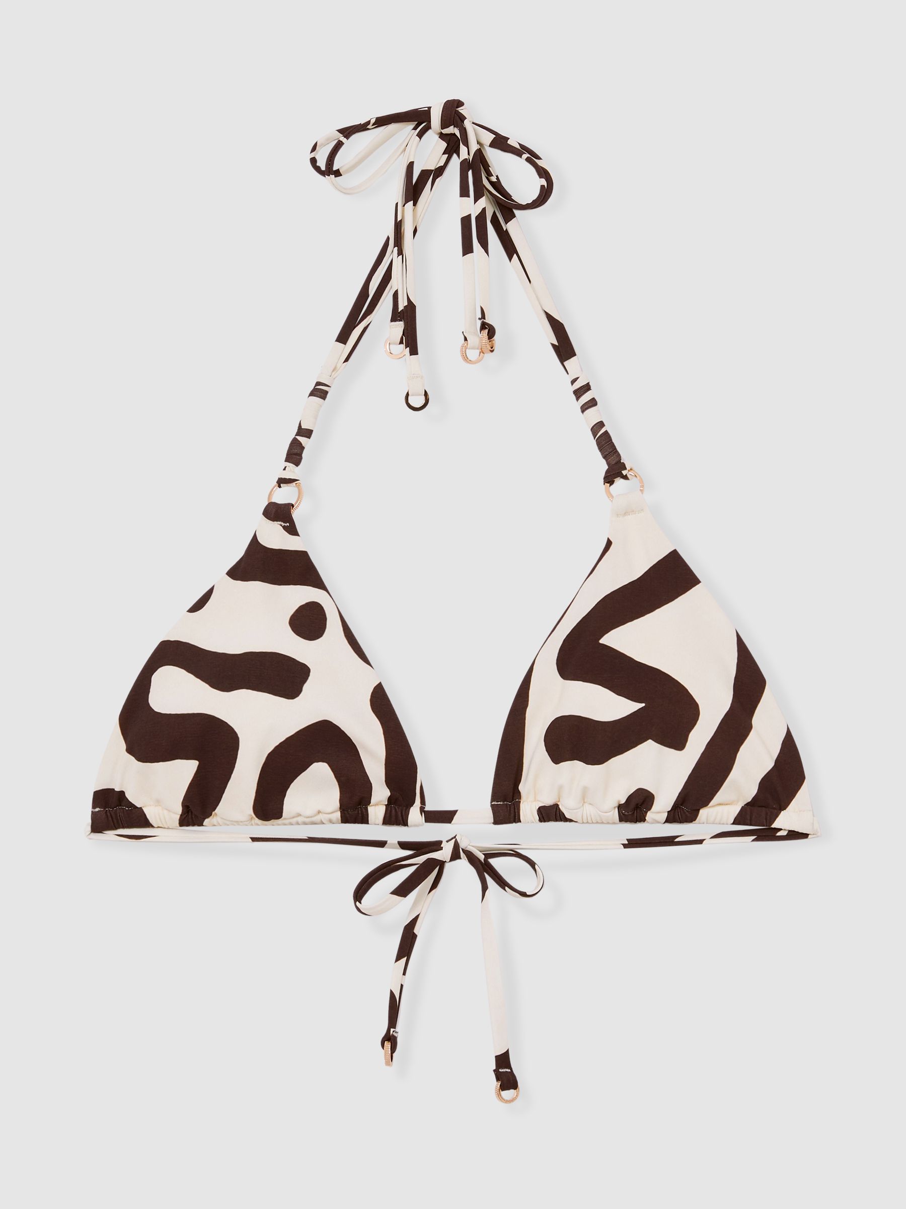 Printed Triangle Bikini Top in Chocolate/Cream