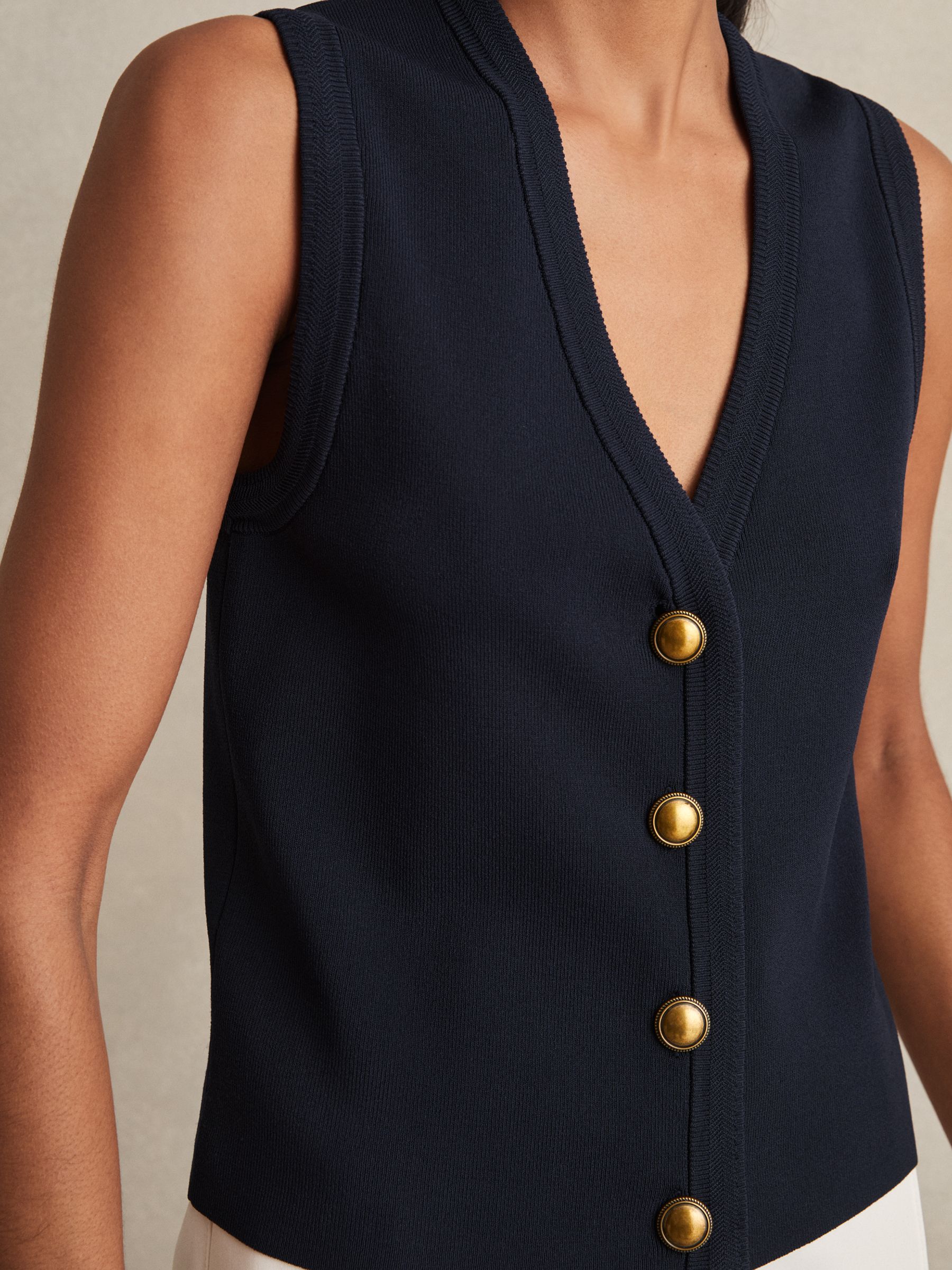 Knitted Button Through Vest in Navy
