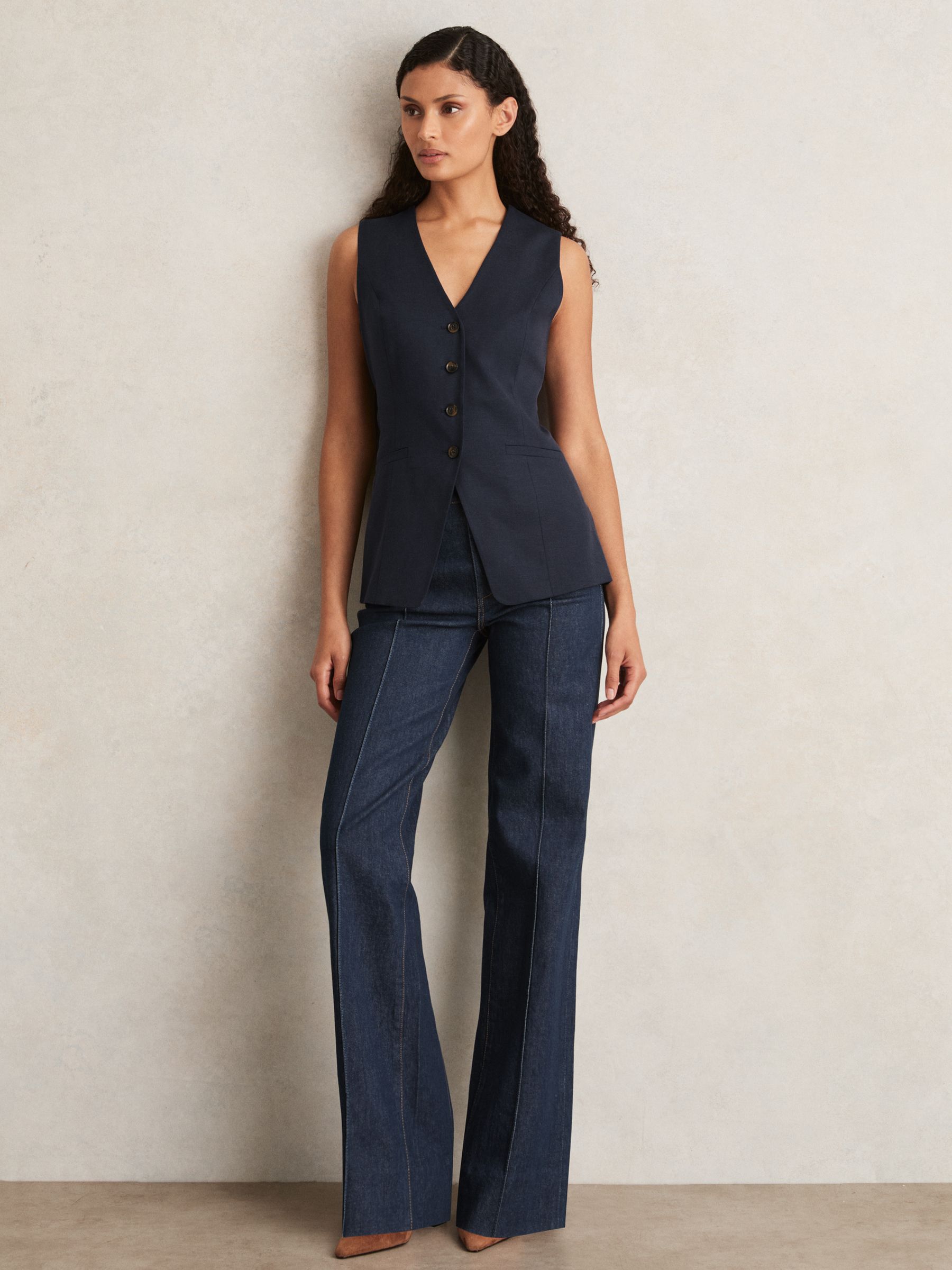 Paige Button-Through Vest in Dark Ink Blue