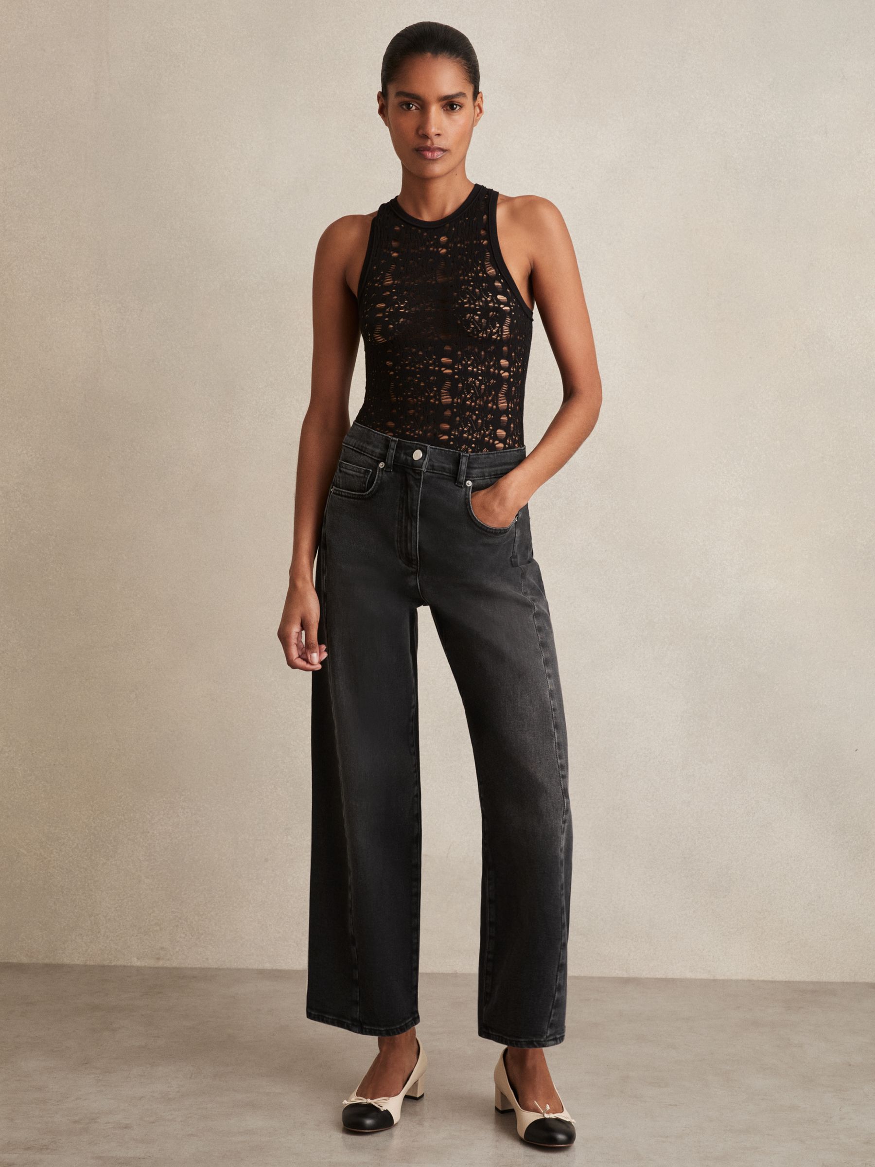 Petite Barrel-Leg Seam Jeans in Washed Grey