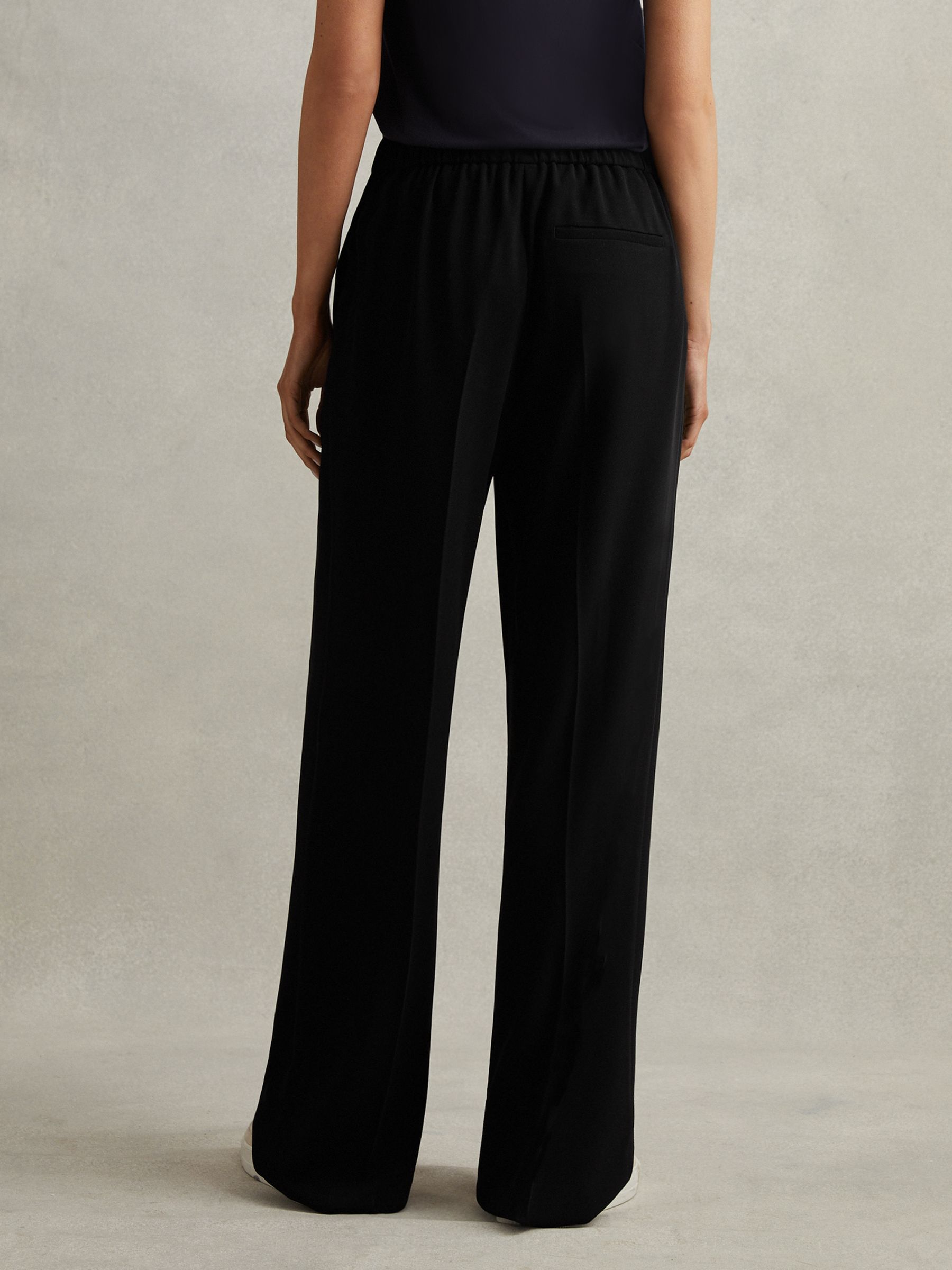 Petite Half-Elasticated Wide Leg Trousers in Black
