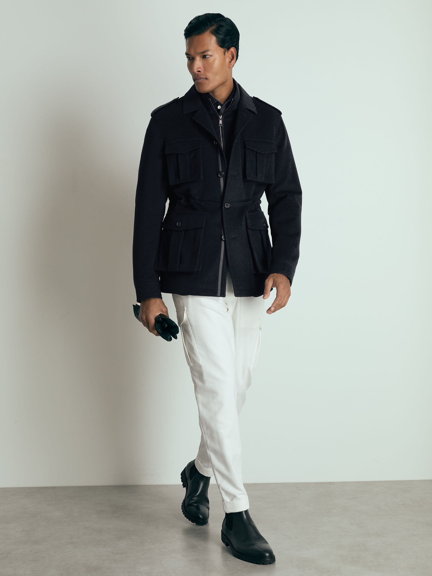 Atelier Felted-Cashmere Field Jacket in Navy