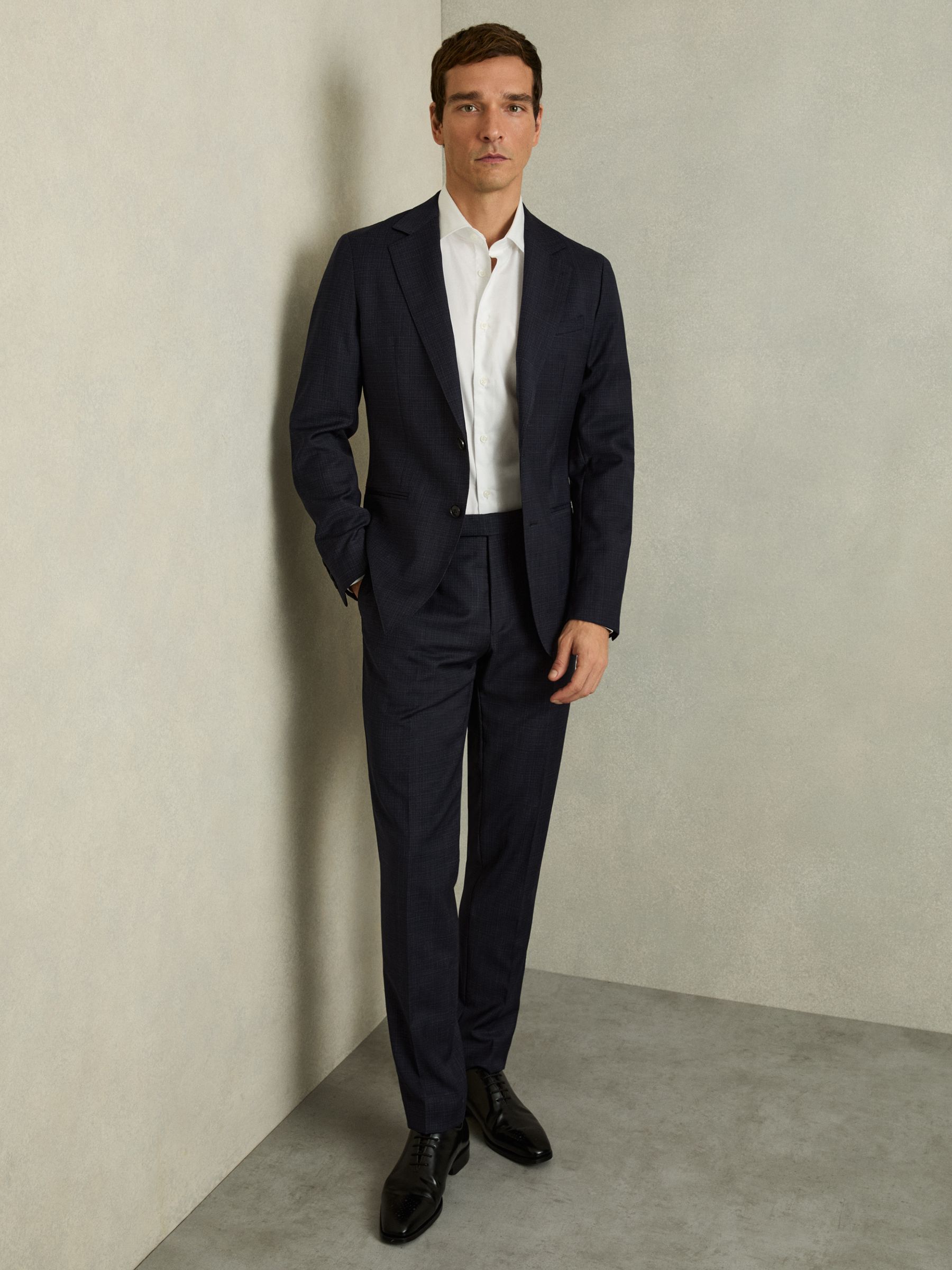 Slim-Fit Single-Breasted Textured Wool-Blend Suit Blazer in Navy