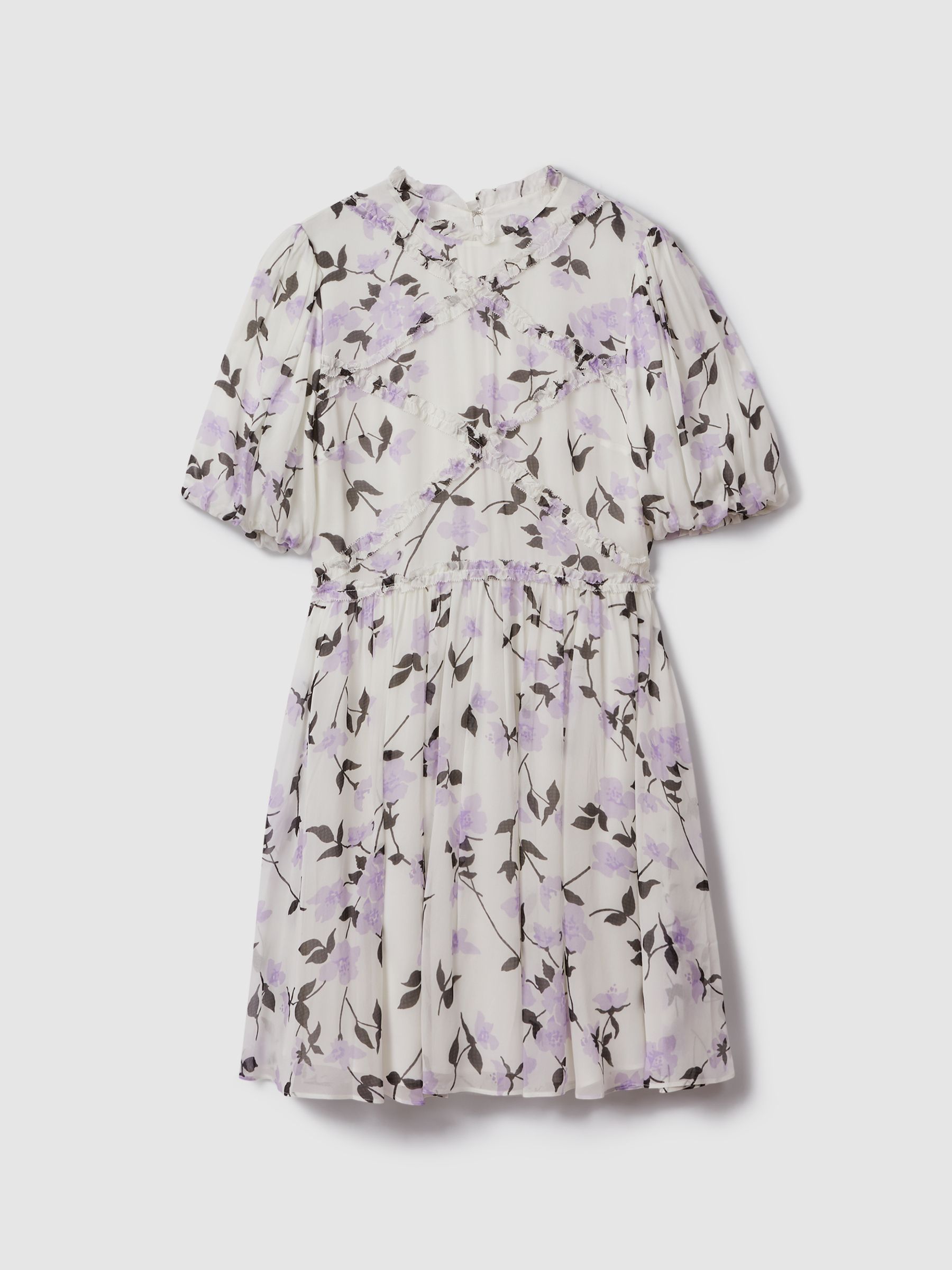 Florere Printed Puff Sleeve Mini Dress in Lilac