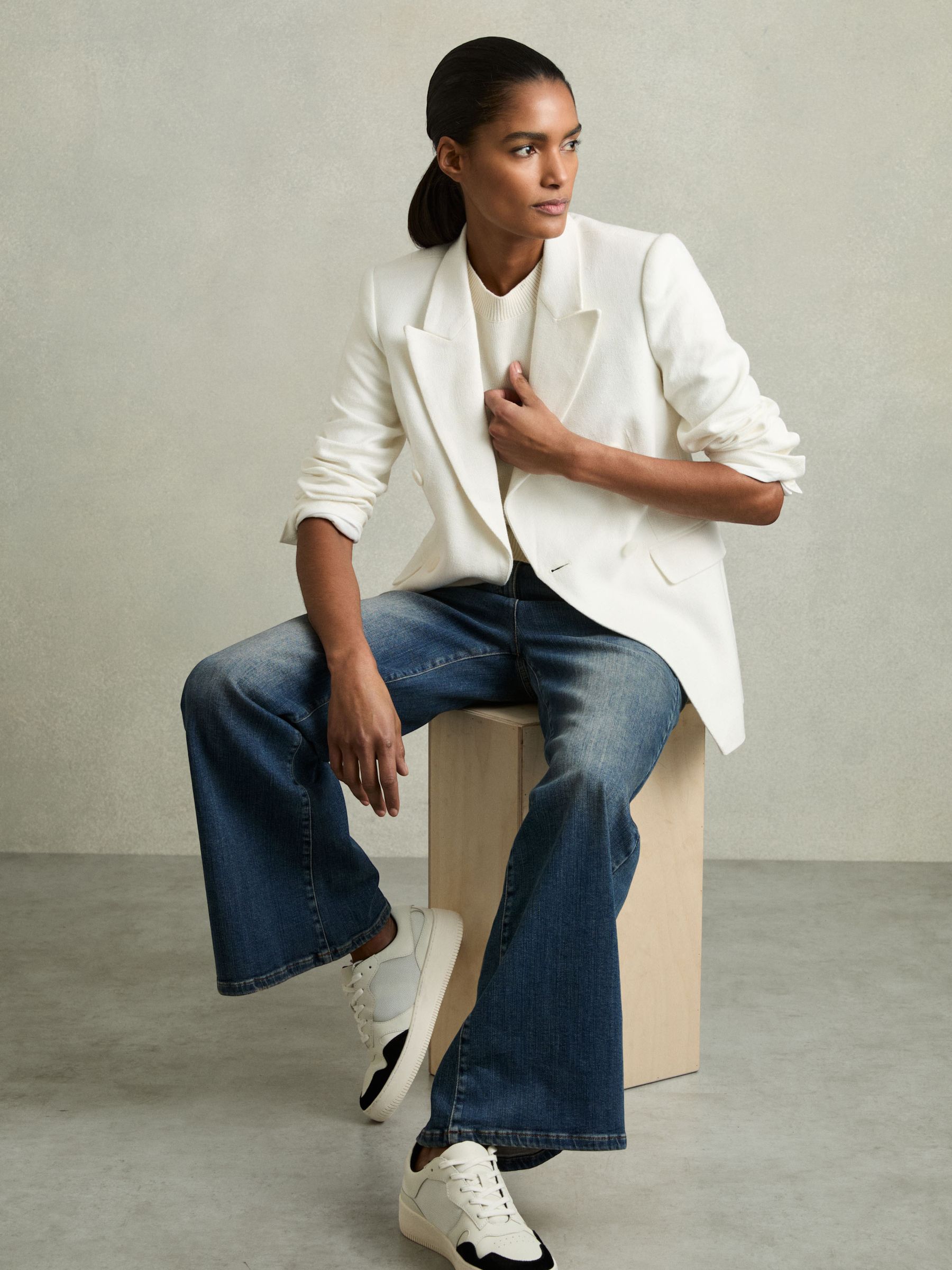 Leather And Mesh Platform Trainers in Black/White