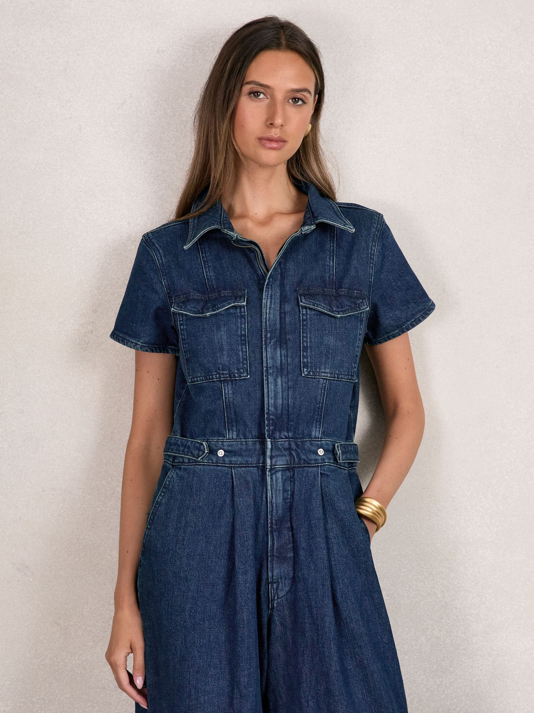 Good American Wide-Leg Denim Jumpsuit in Dark Indigo