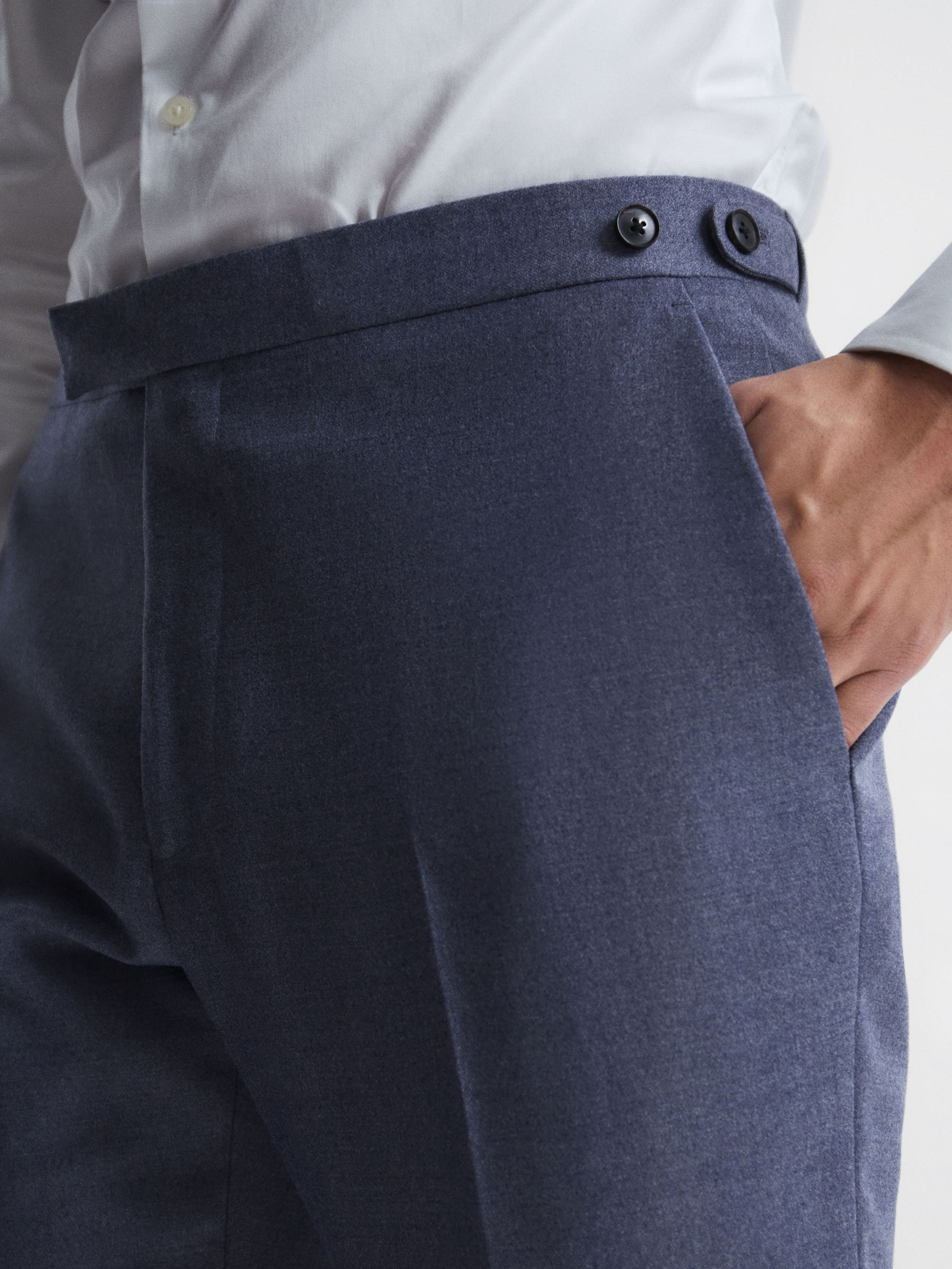 Slim Fit Wool Blend Mixer Trousers in Airforce Blue