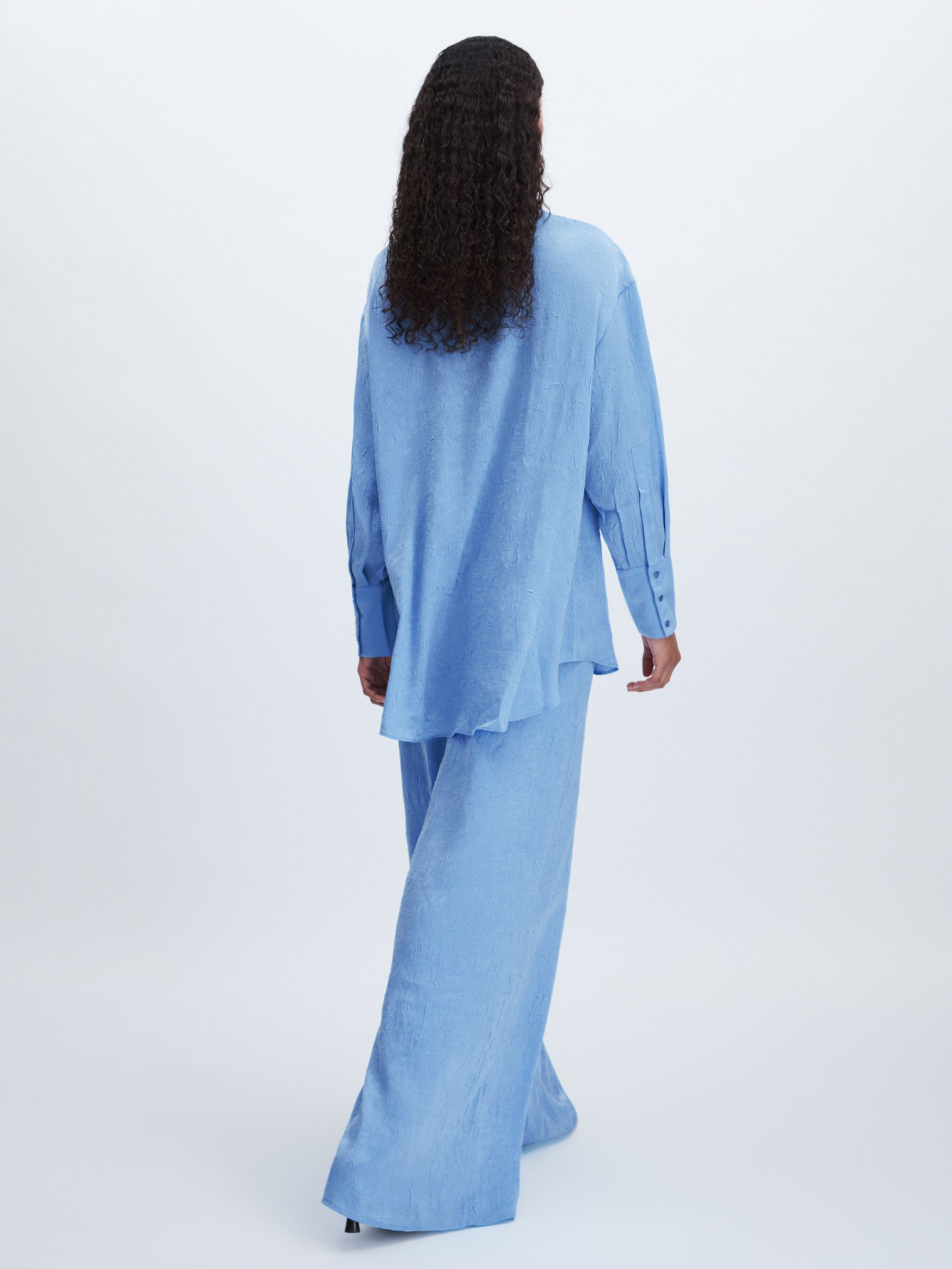 Crinkle-Satin Wide-Leg Trousers in Periwinkle