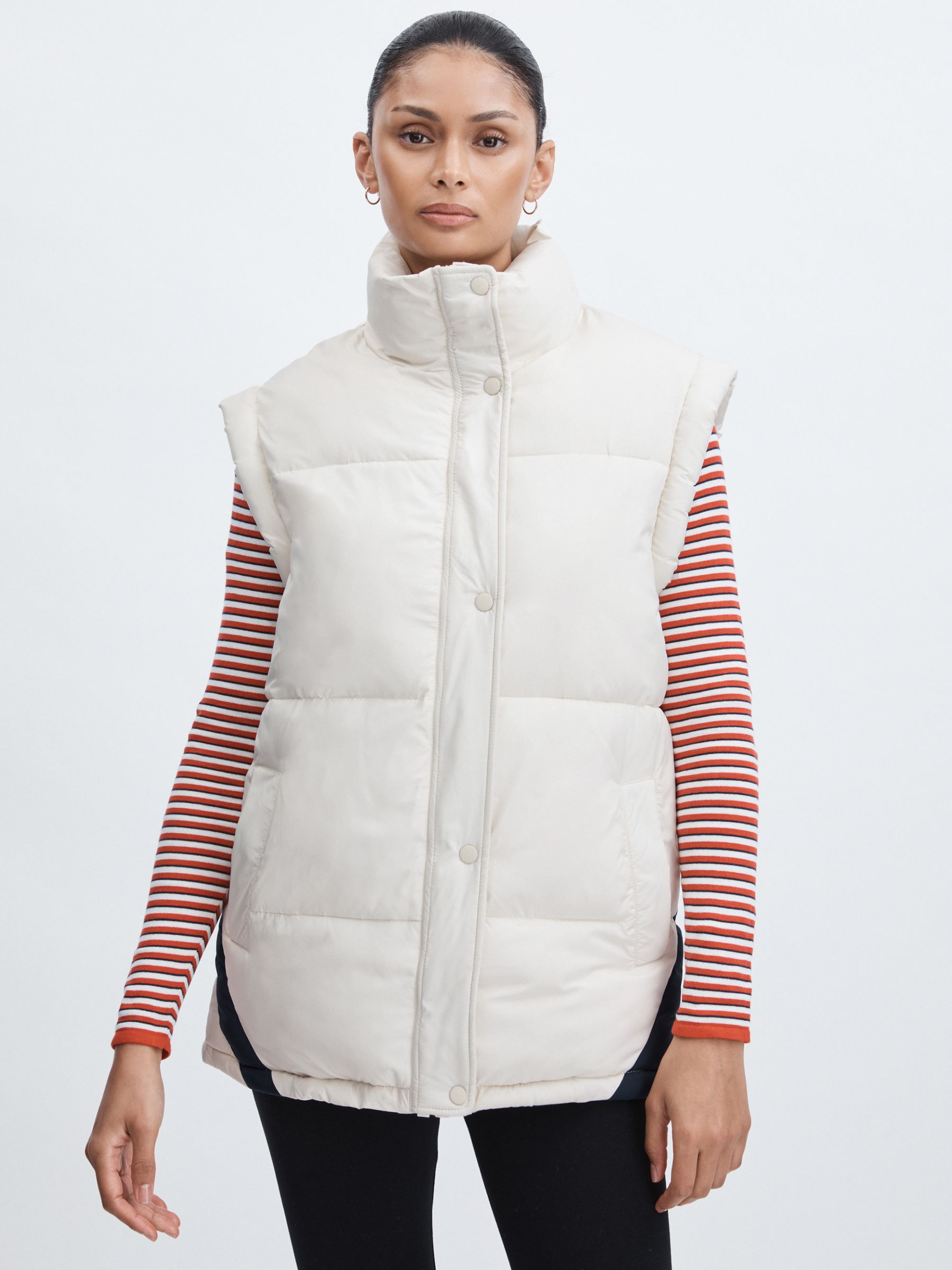 The Upside Contrast-Panel Puffer Gilet in Off White/Multi