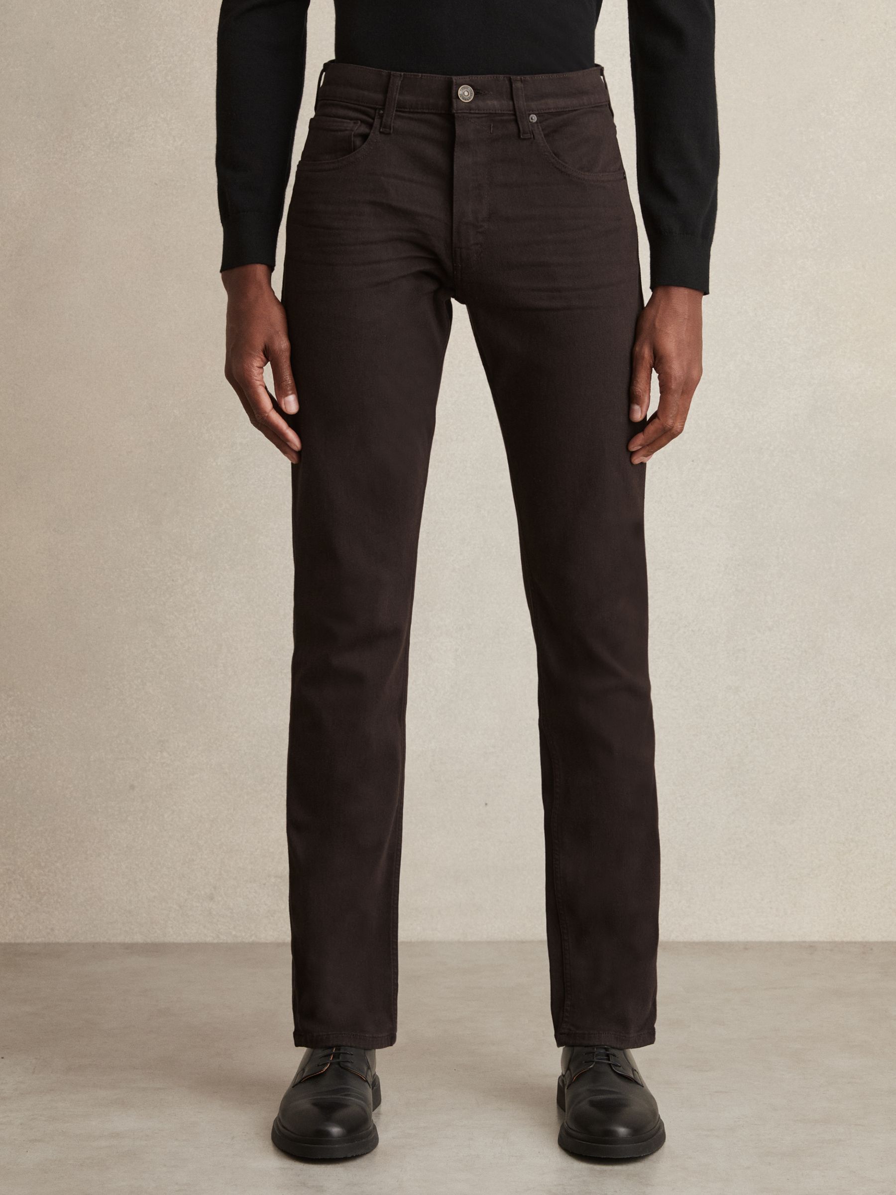 Paige Slim Straight-Leg Chocolate/Black Jeans in Chocolate/Black