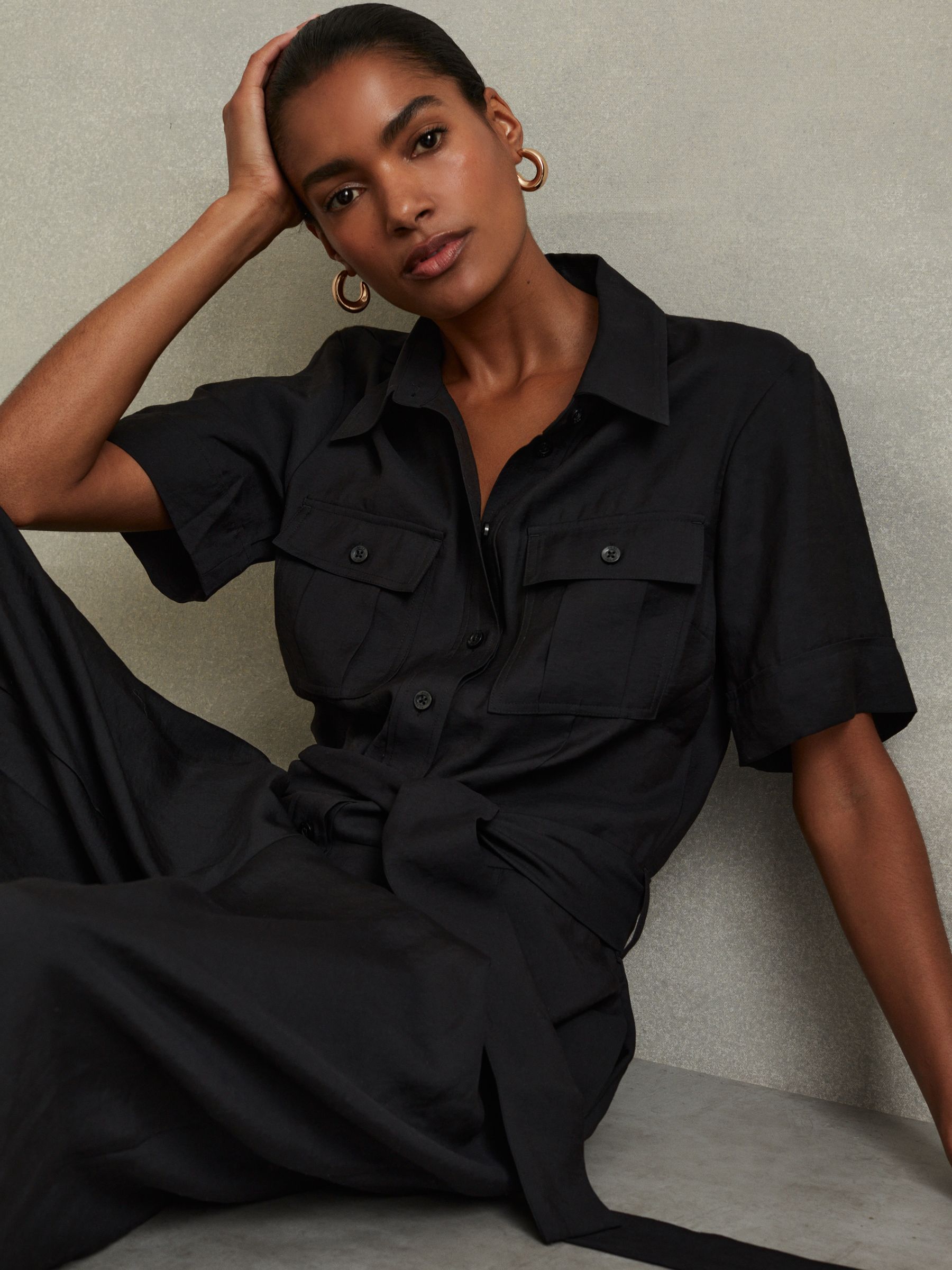 Joanie Black Belted Utility Wide Leg Jumpsuit