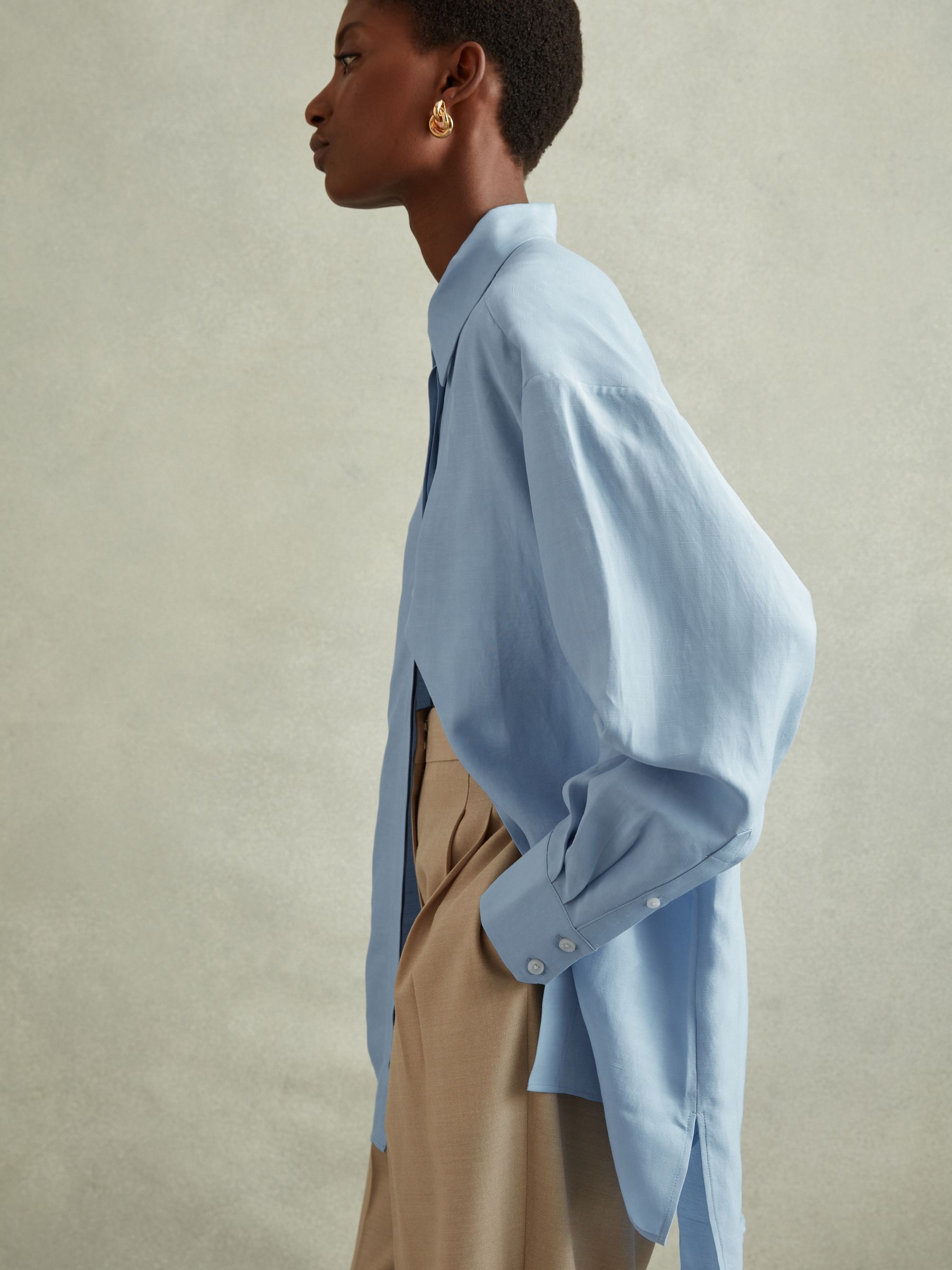 Oversized Shirt With Linen in Blue