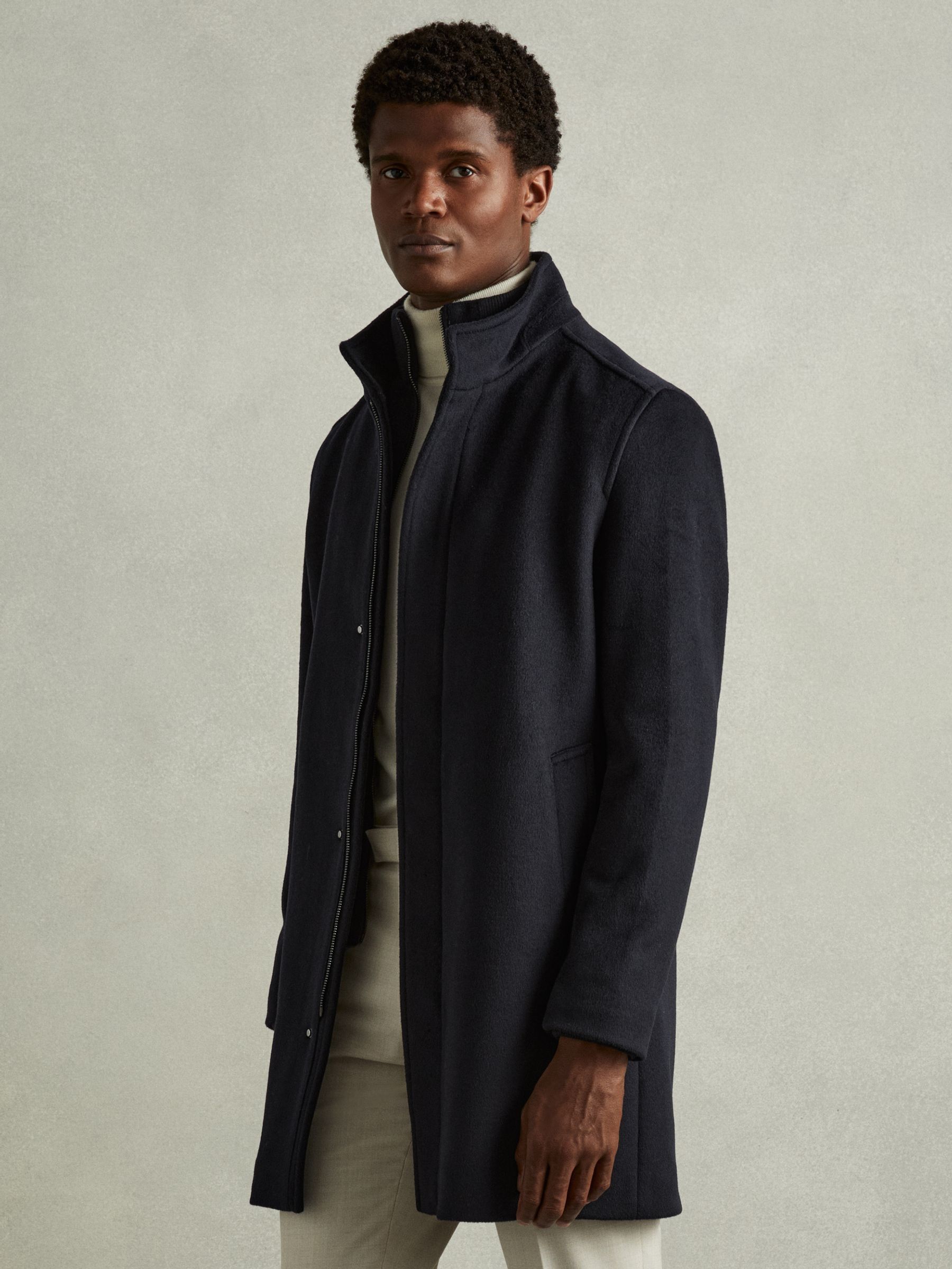 Wool-Blend Hybrid Coat in Navy