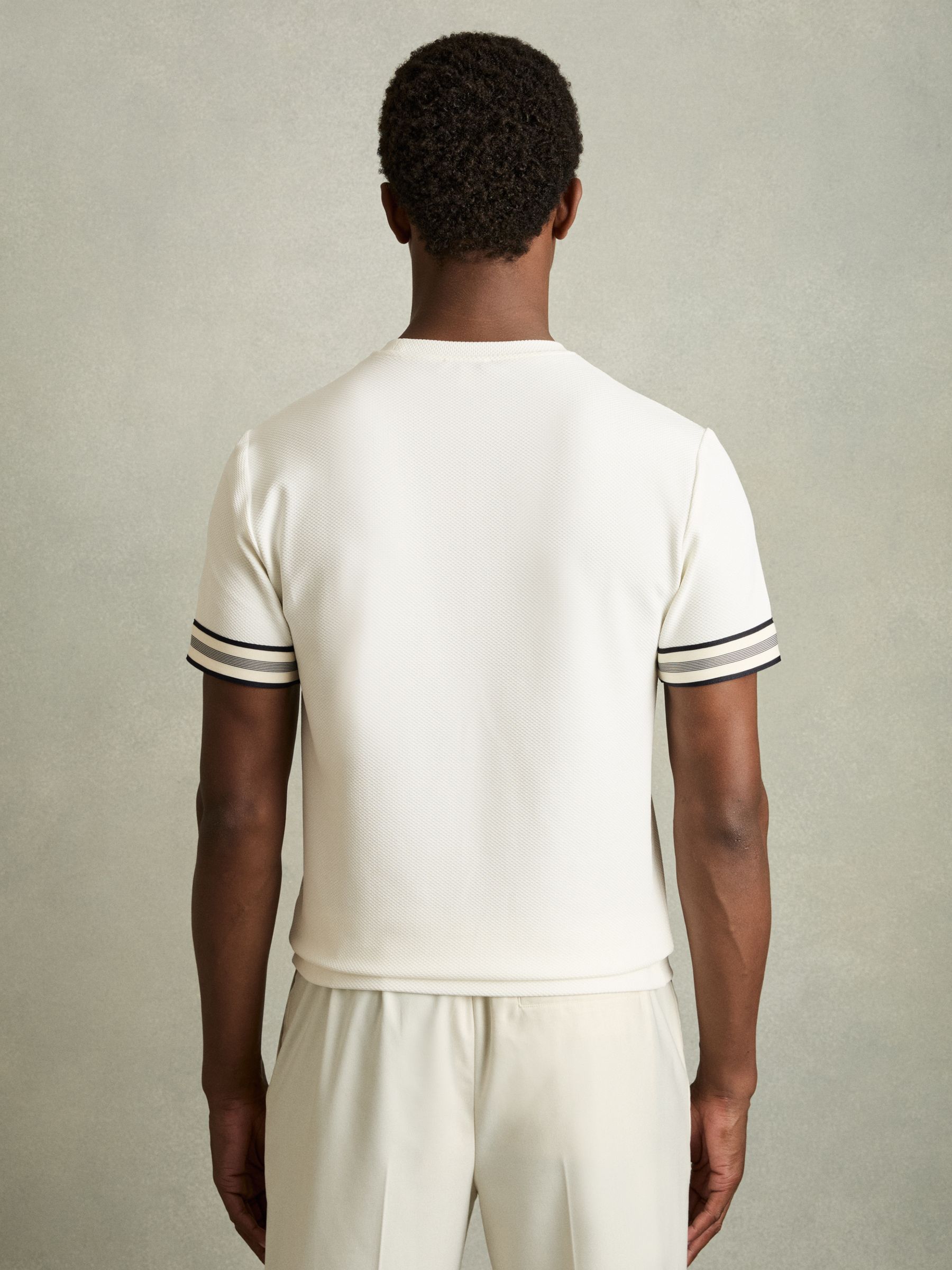 Tape-Cuff Textured T-Shirt in White