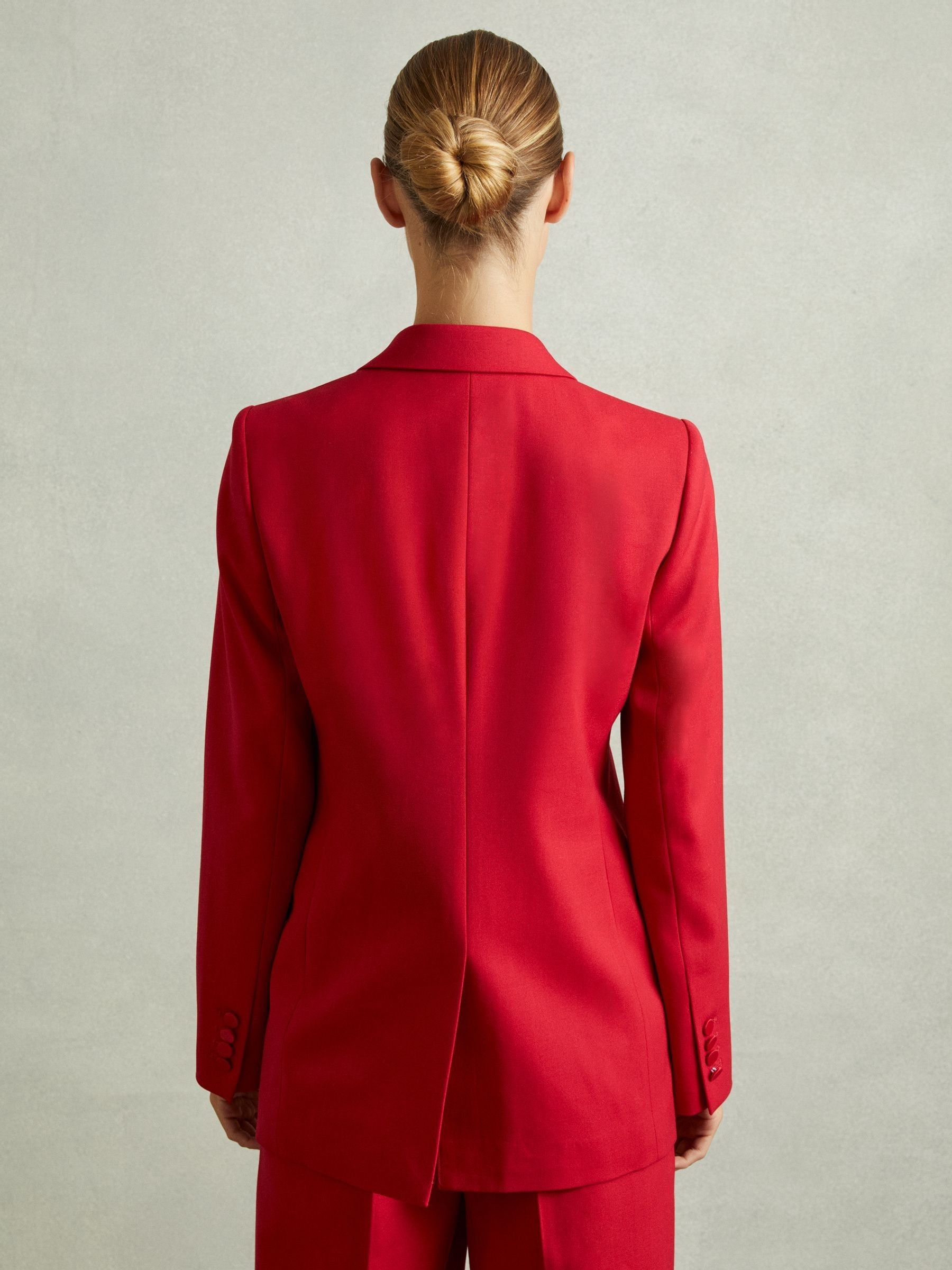 Wool Blend Double Breasted Tux Blazer in Red