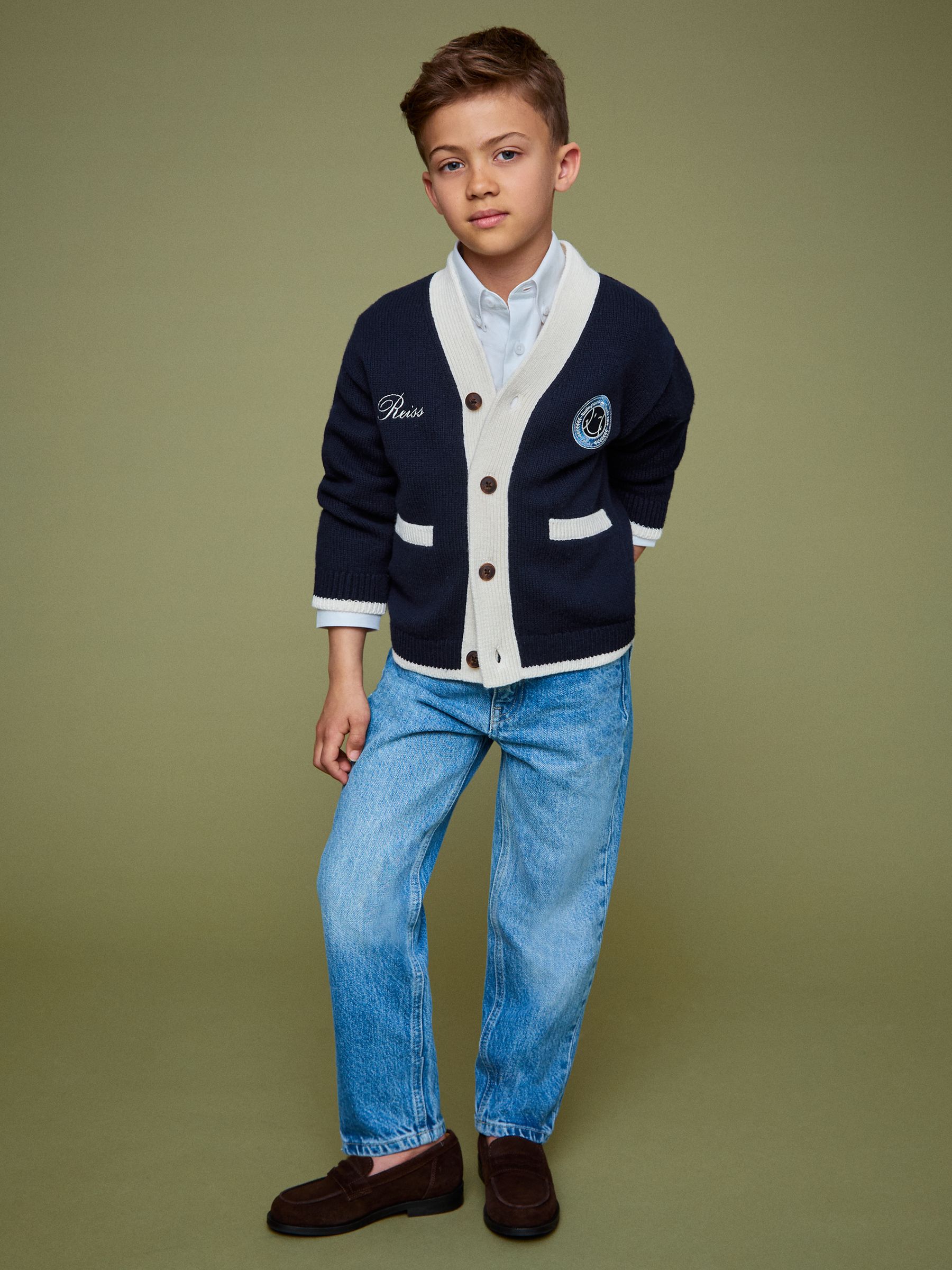 13-14 yrs SmileyWorld | Reiss Logo Cardigan Unisex Fit in Off White