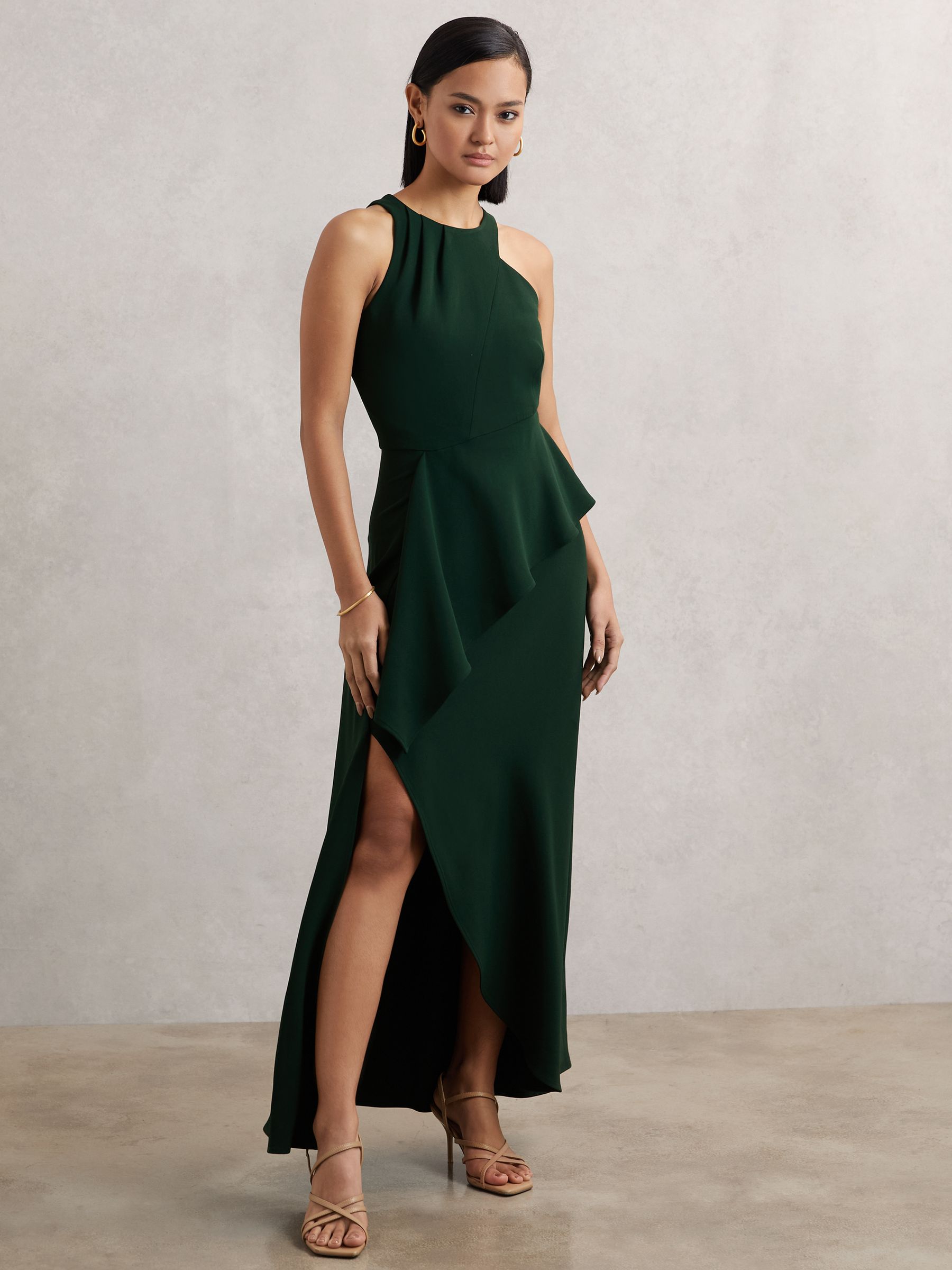 Petite Ruffled Slash-Detail Maxi Dress in Green