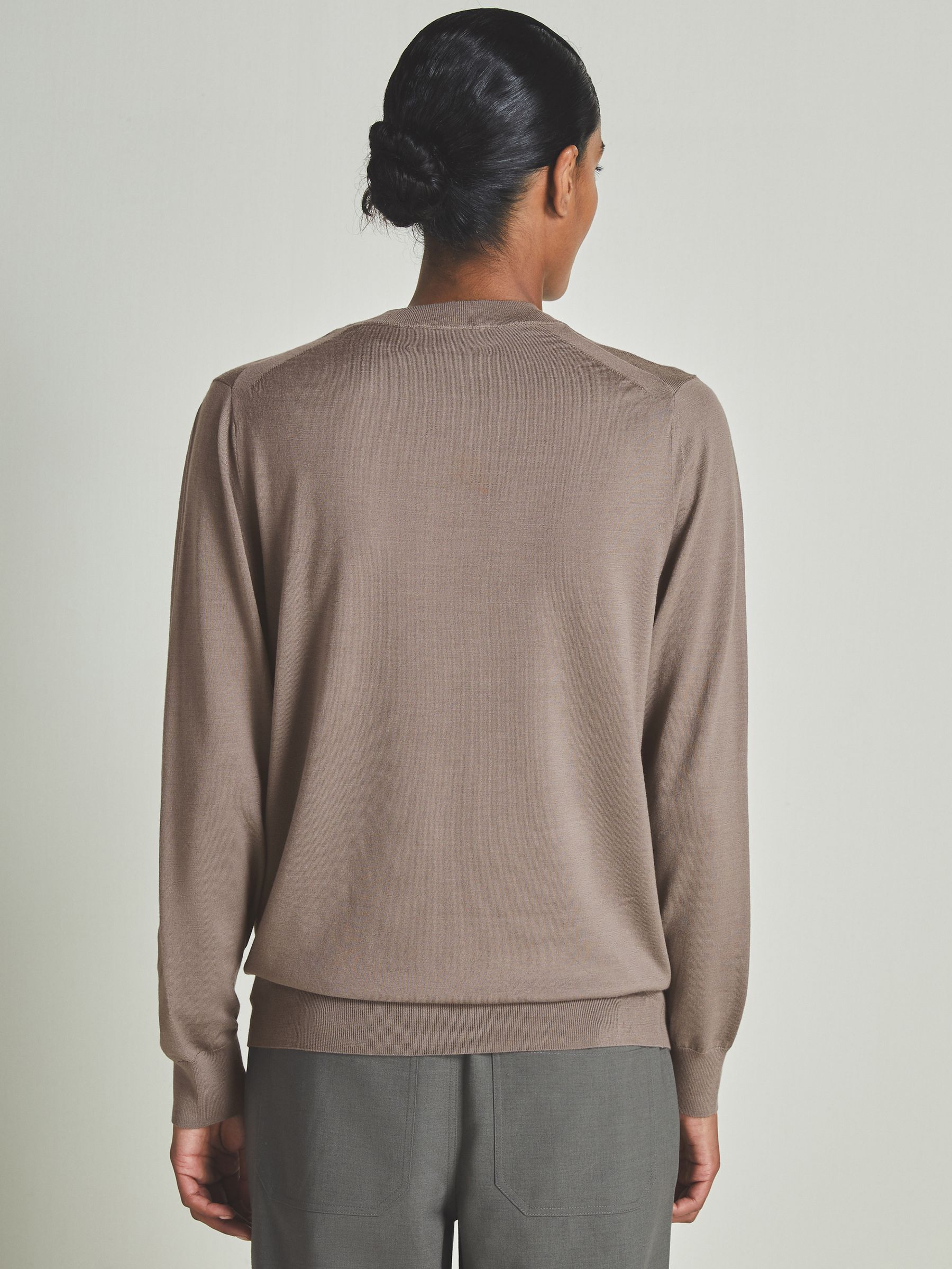 Reiss | Les 100 Ciels Noble-Wool Long-Sleeve Jumper in Dark Mink