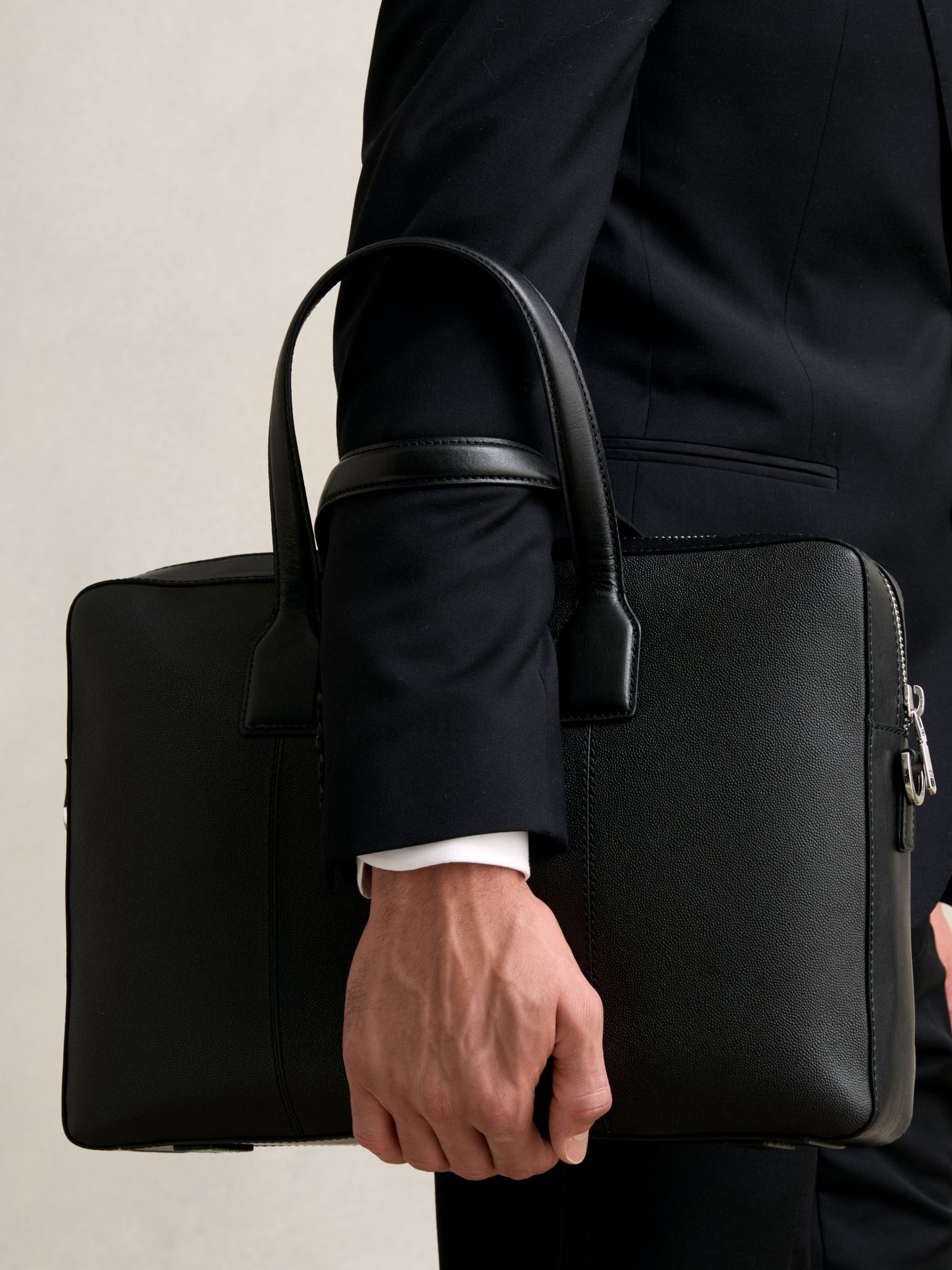 Micro-Grain Leather Briefcase in Black