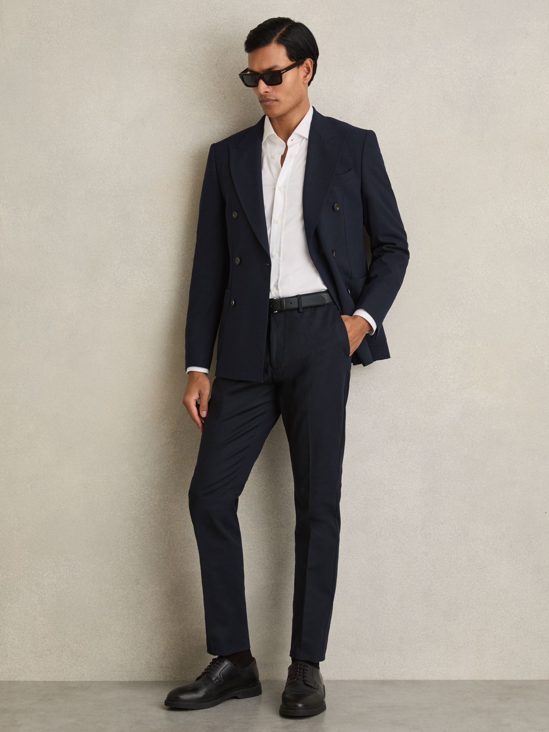 Slim Fit Cotton Blend Chinos in Navy