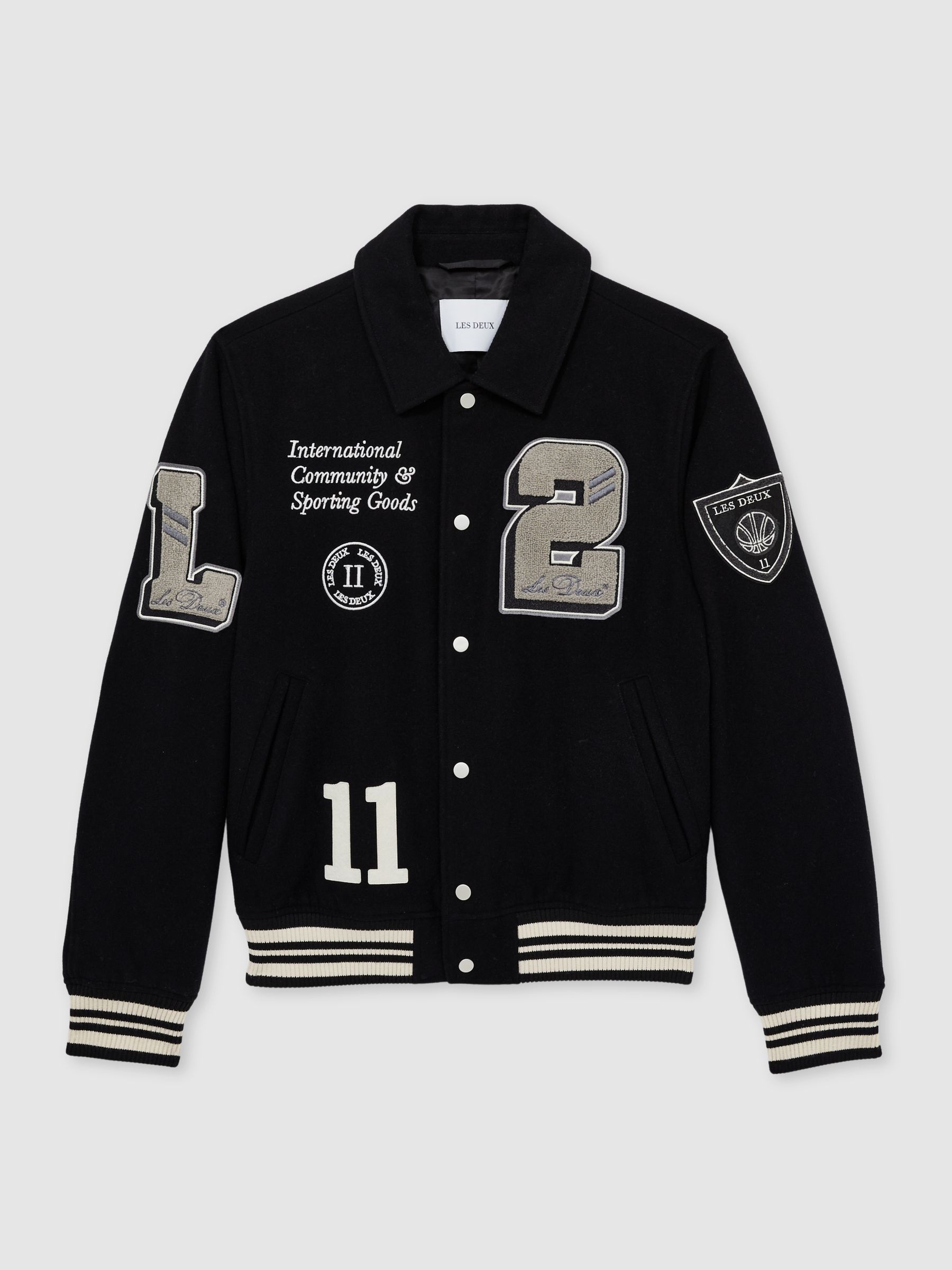 Les Deux Wool-Blend Varsity Jacket in Black