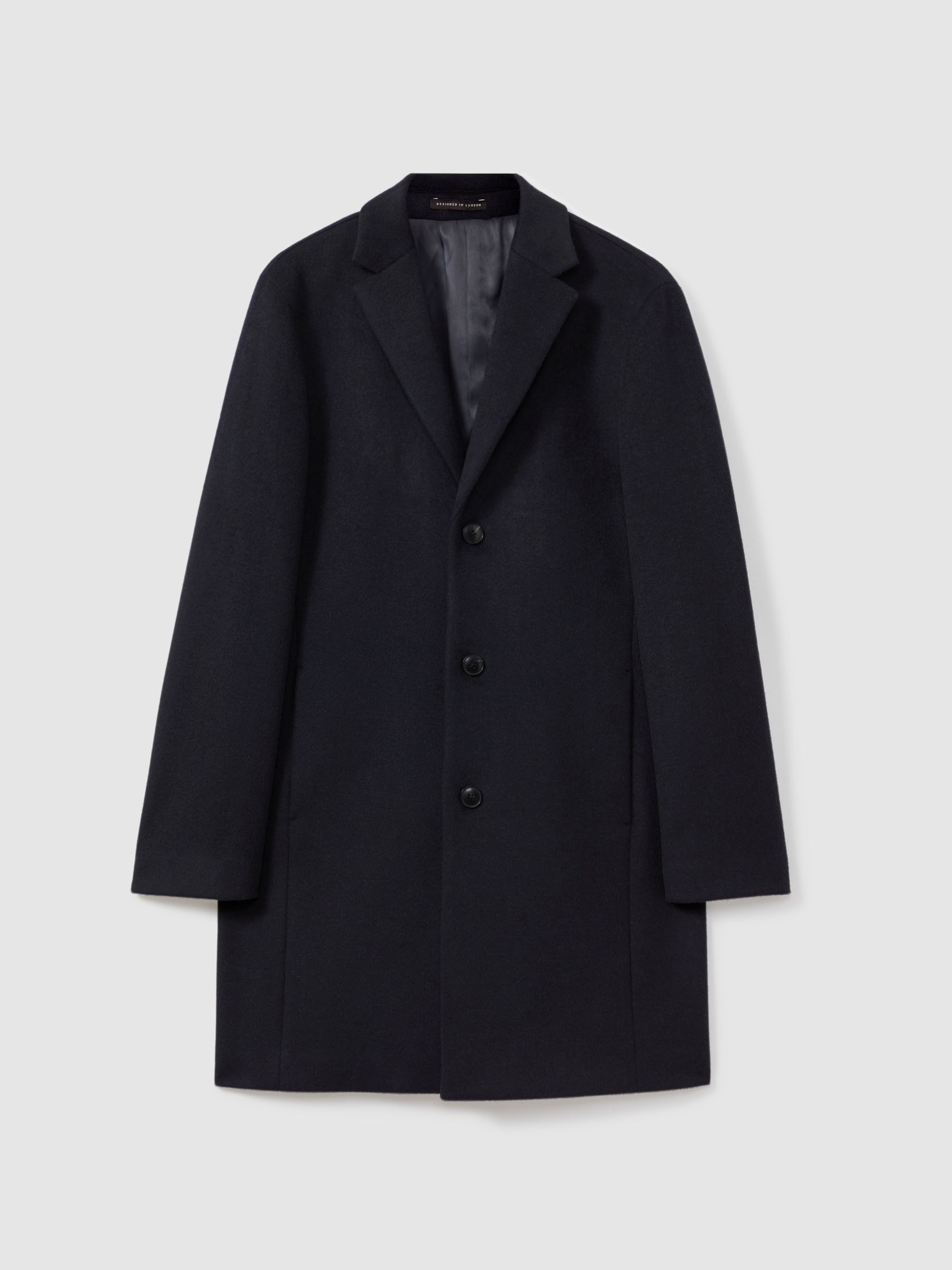 Wool Blend Single Breasted Epsom Overcoat in Navy