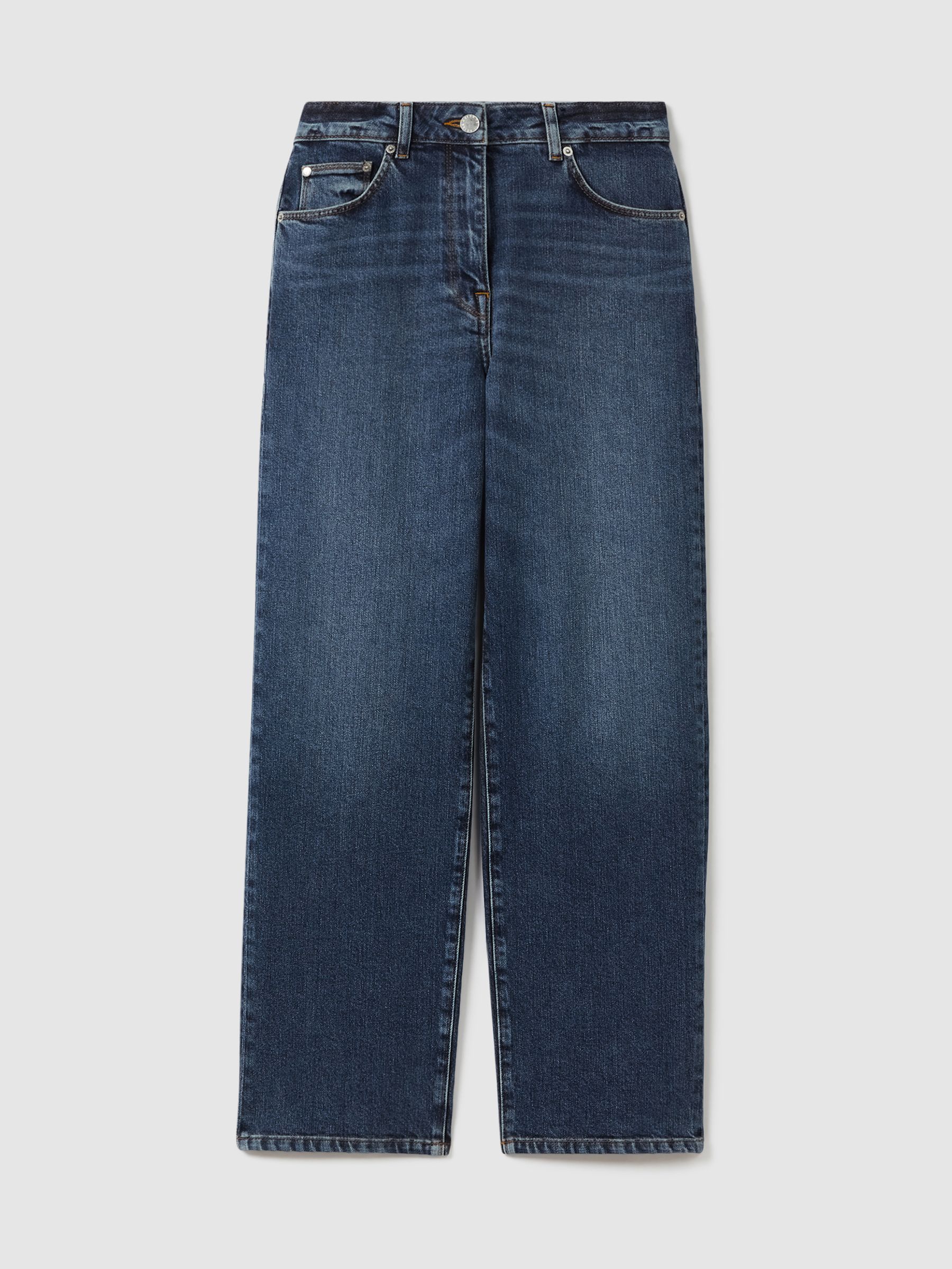 Mid-Rise Straight-Leg Jeans in Mid Blue