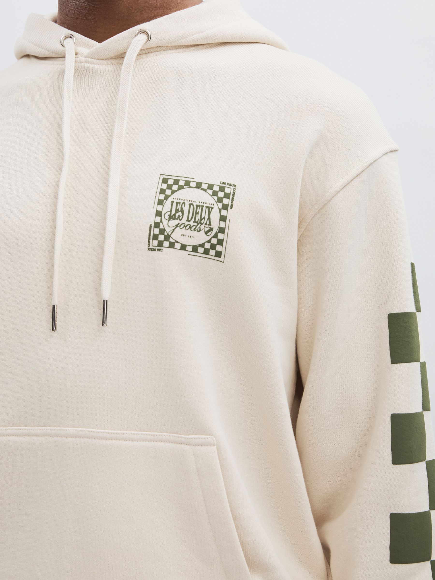 Les Deux 100% Cotton Goods Print Hoodie in Ivory/Green