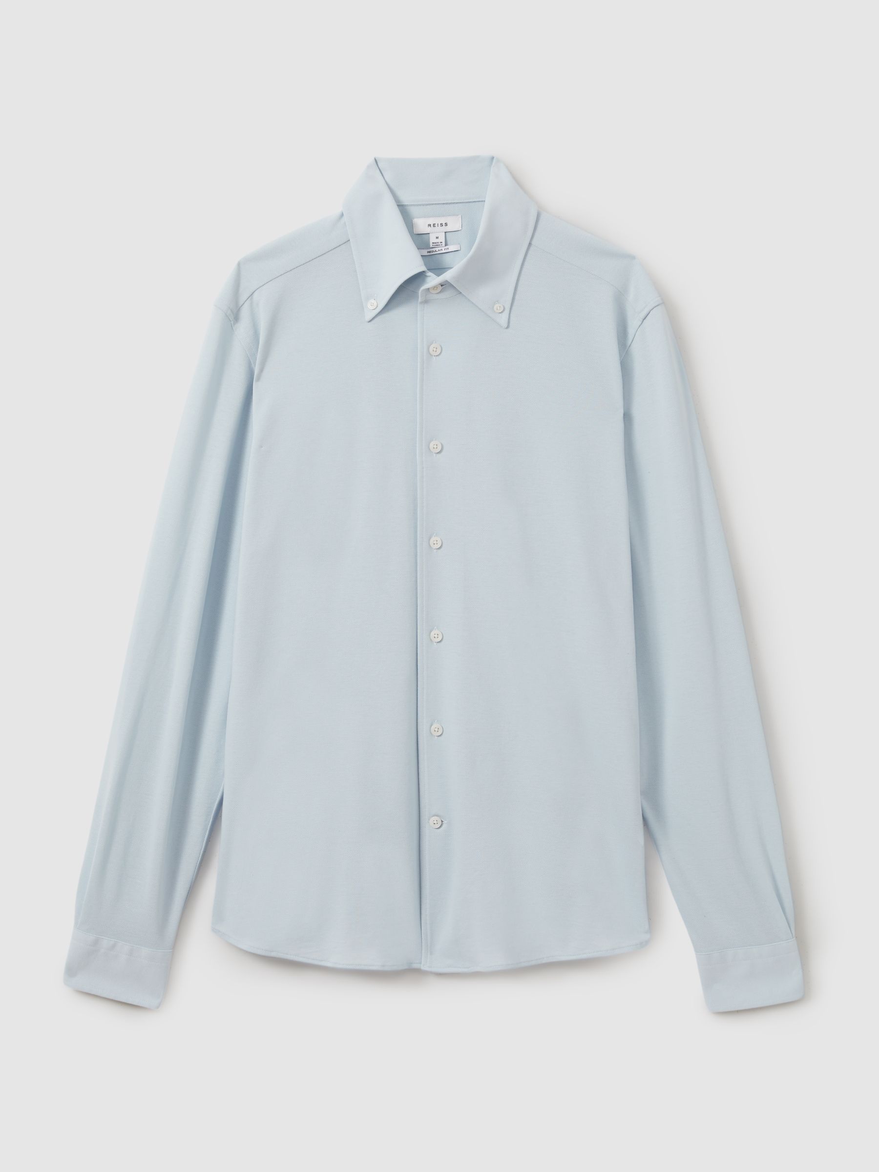 Garment Dyed Cotton Pique Oxford Shirt in Soft Blue