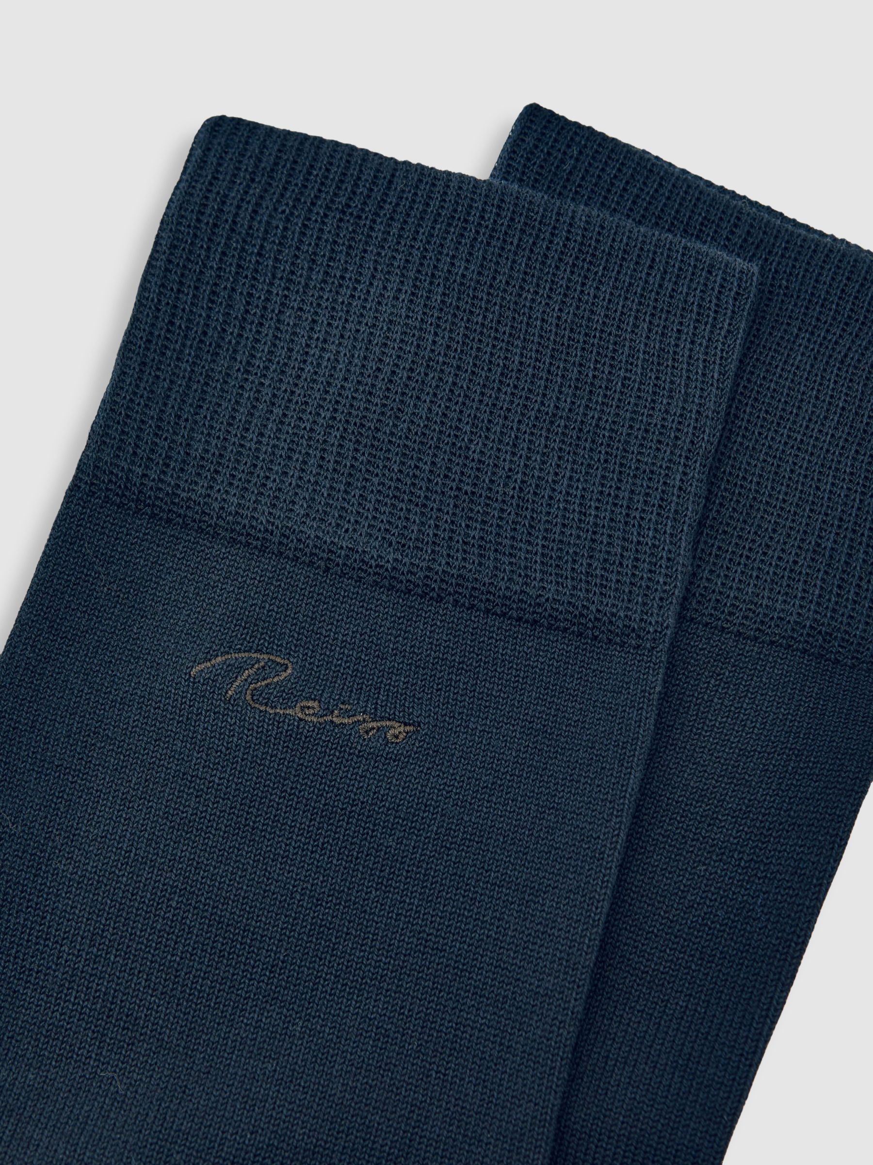 Cotton-Blend Logo Embroidery Socks in Navy