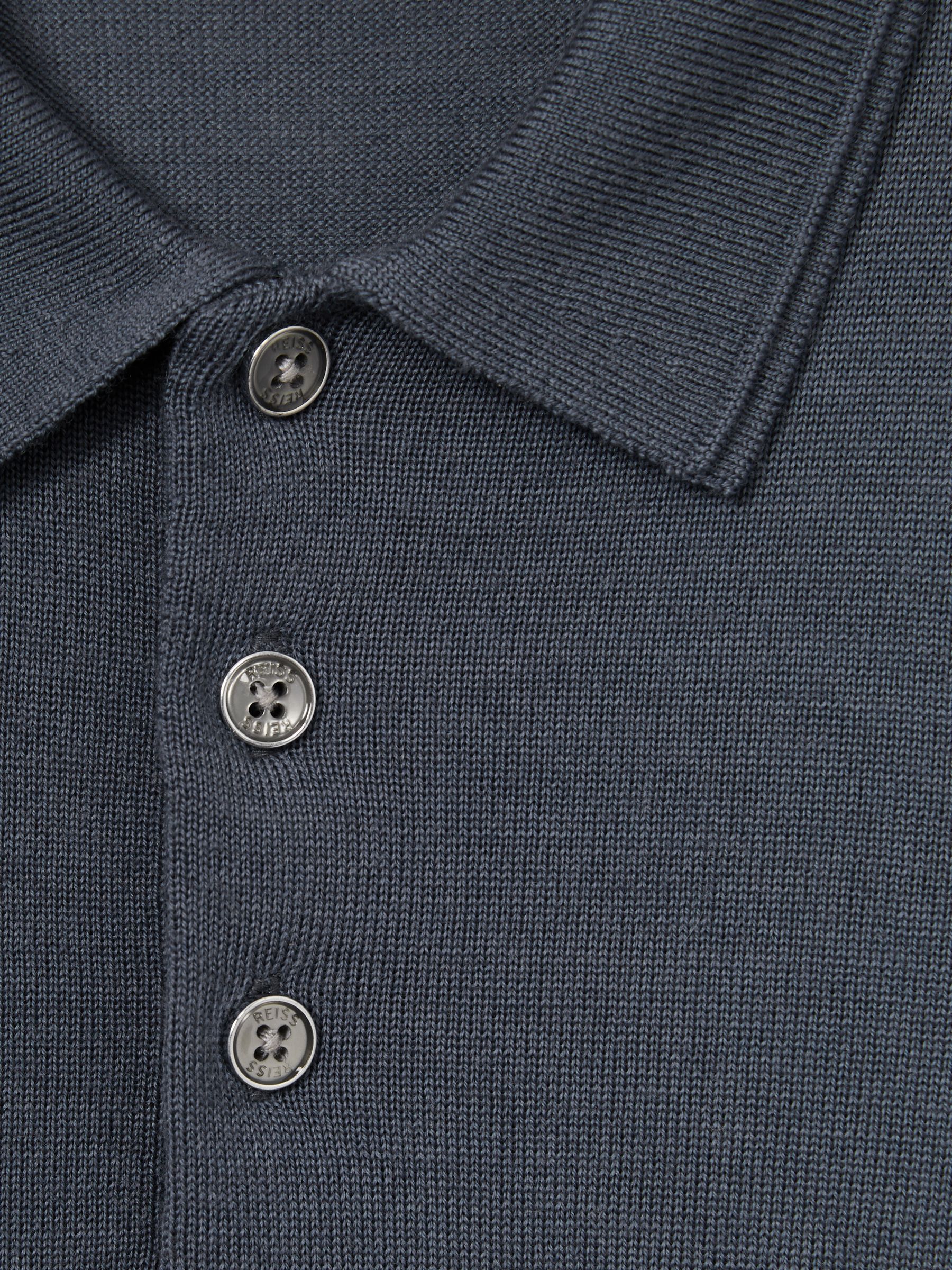 9-13 yrs Merino Wool Long-Sleeve Polo Shirt in Airforce Blue