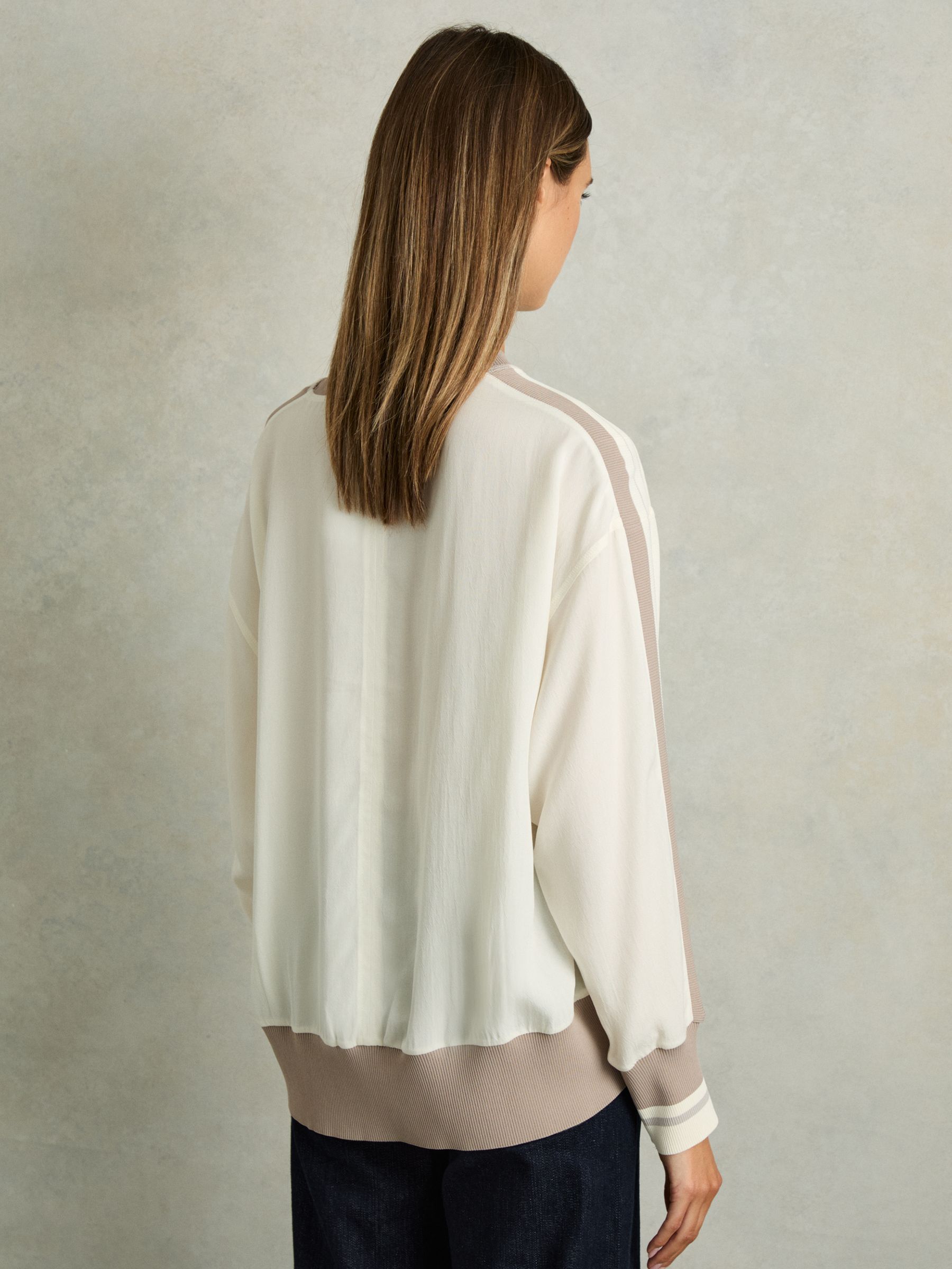 Lyocell Woven Contrast-Trim Top in Neutral