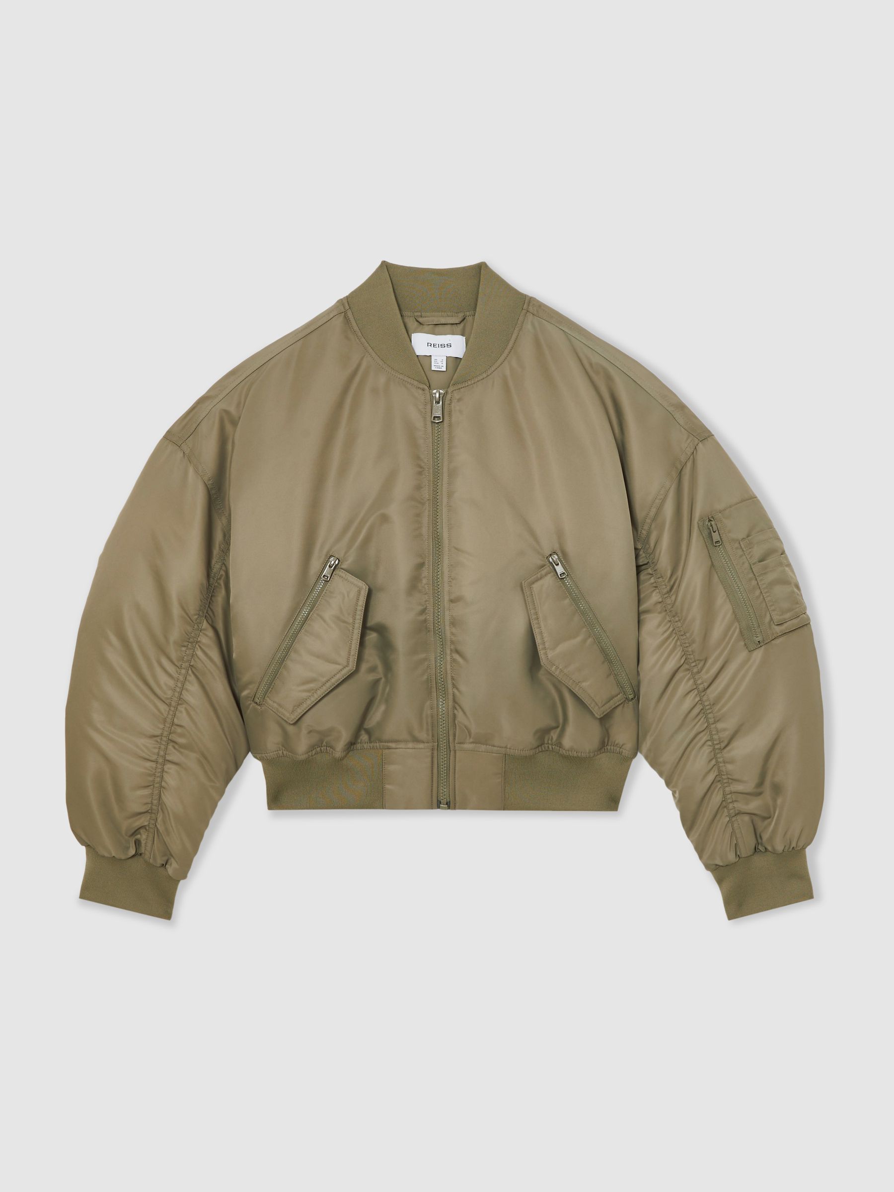 Technical Puffer Bomber Jacket in Khaki